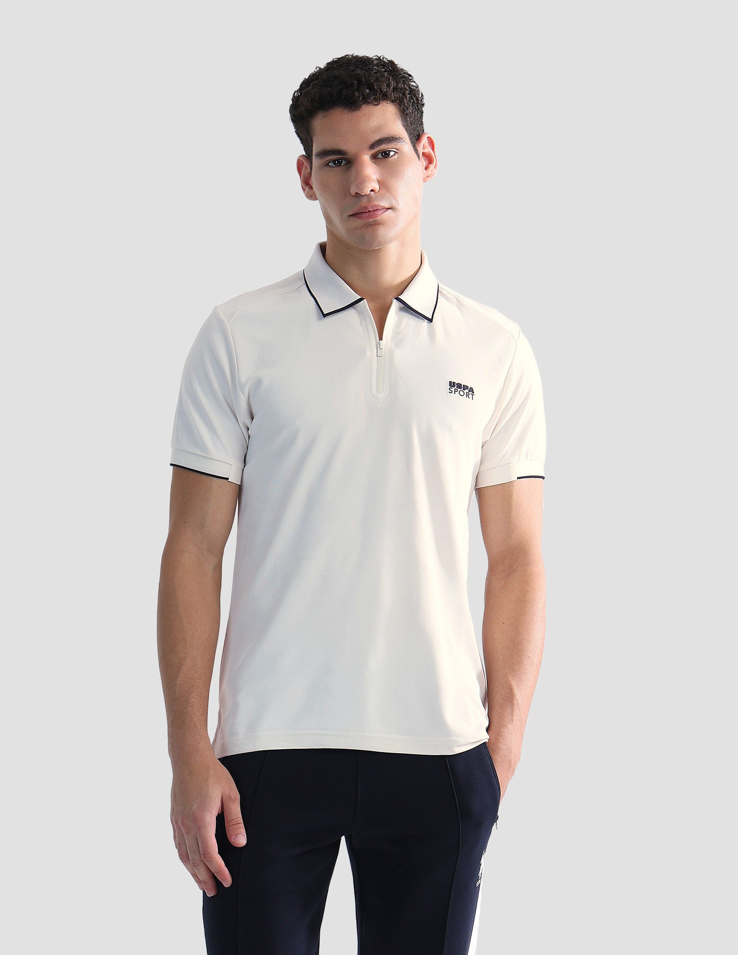 Solid Slim Fit Active Polo Shirt Off White - U.S. POLO ASSN. | Large