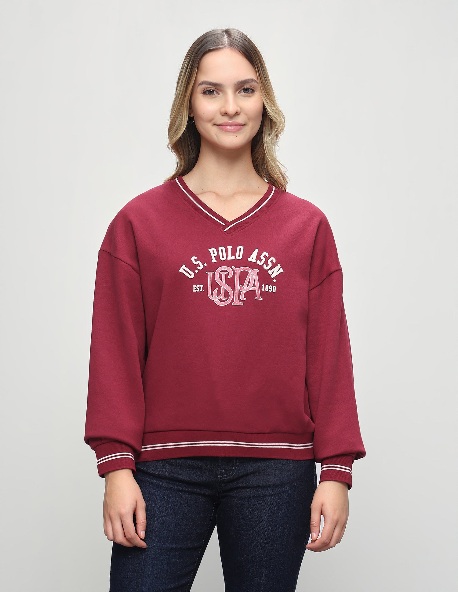 Brand Embossed Oversized Fit Sweatshirt Red - U.S. Polo Assn. India | Large
