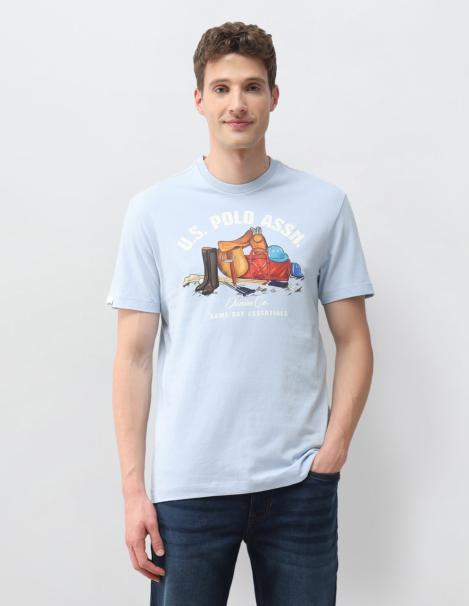 Graphic Brand Printed Slim Fit T-Shirt Blue - U.S. Polo Assn. India | Large