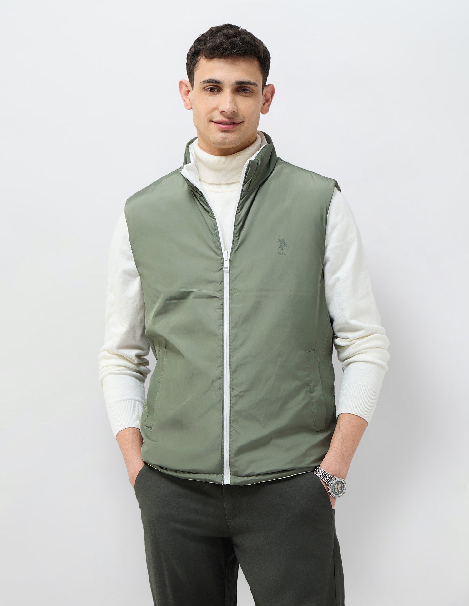 Solid Regular Fit Reversible Jacket White - U.S. POLO ASSN. | Large