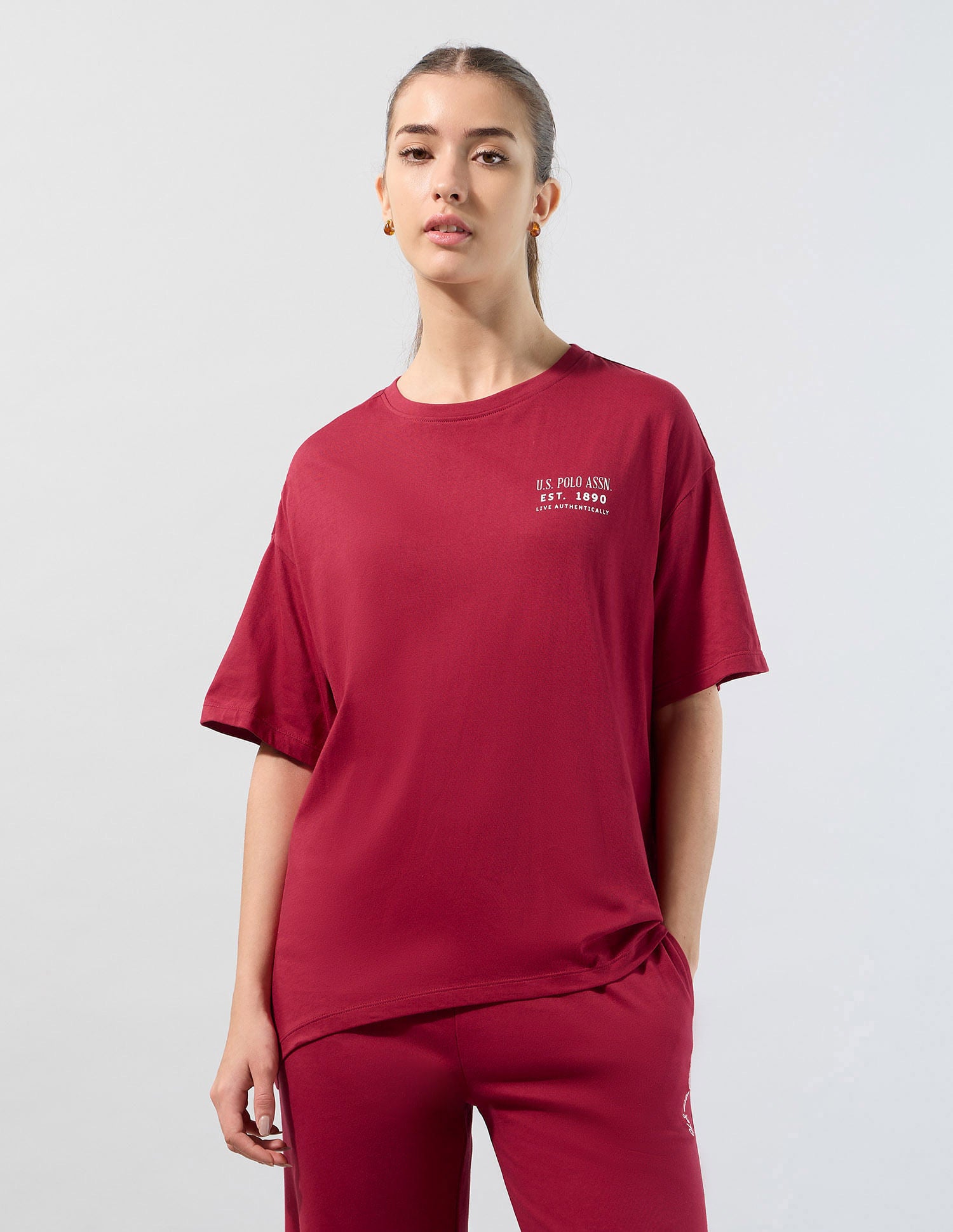 Brand Printed Boyfriend Fit T-Shirt Dark Red - U.S. POLO ASSN. | Large