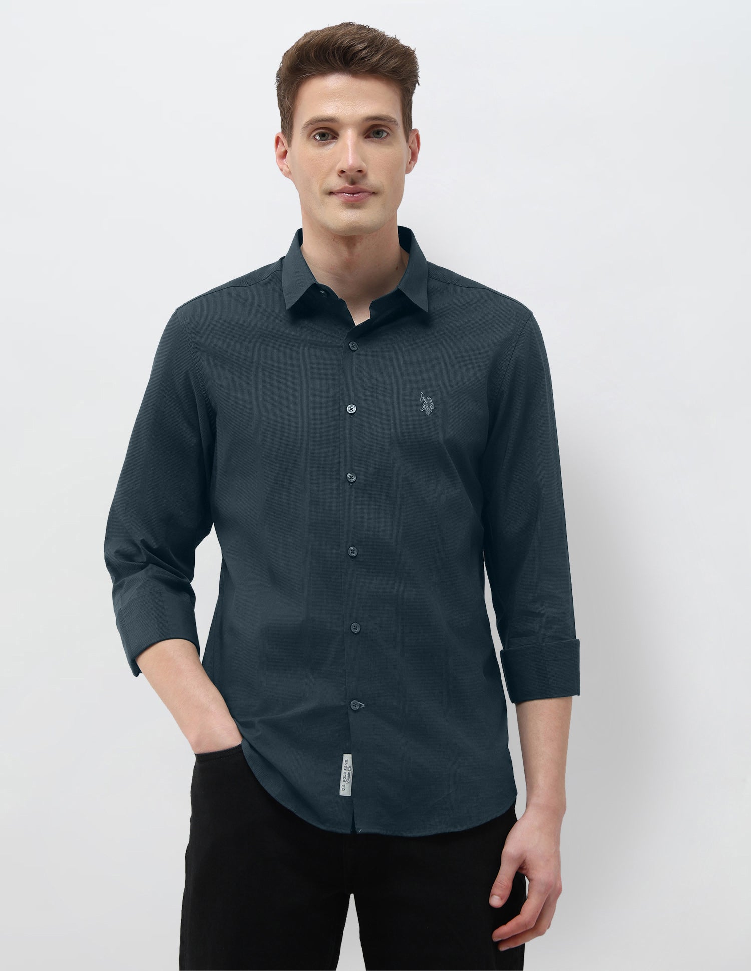 Micro Checked Black & Gold Shirt Teal - U.S. Polo Assn. India | Large