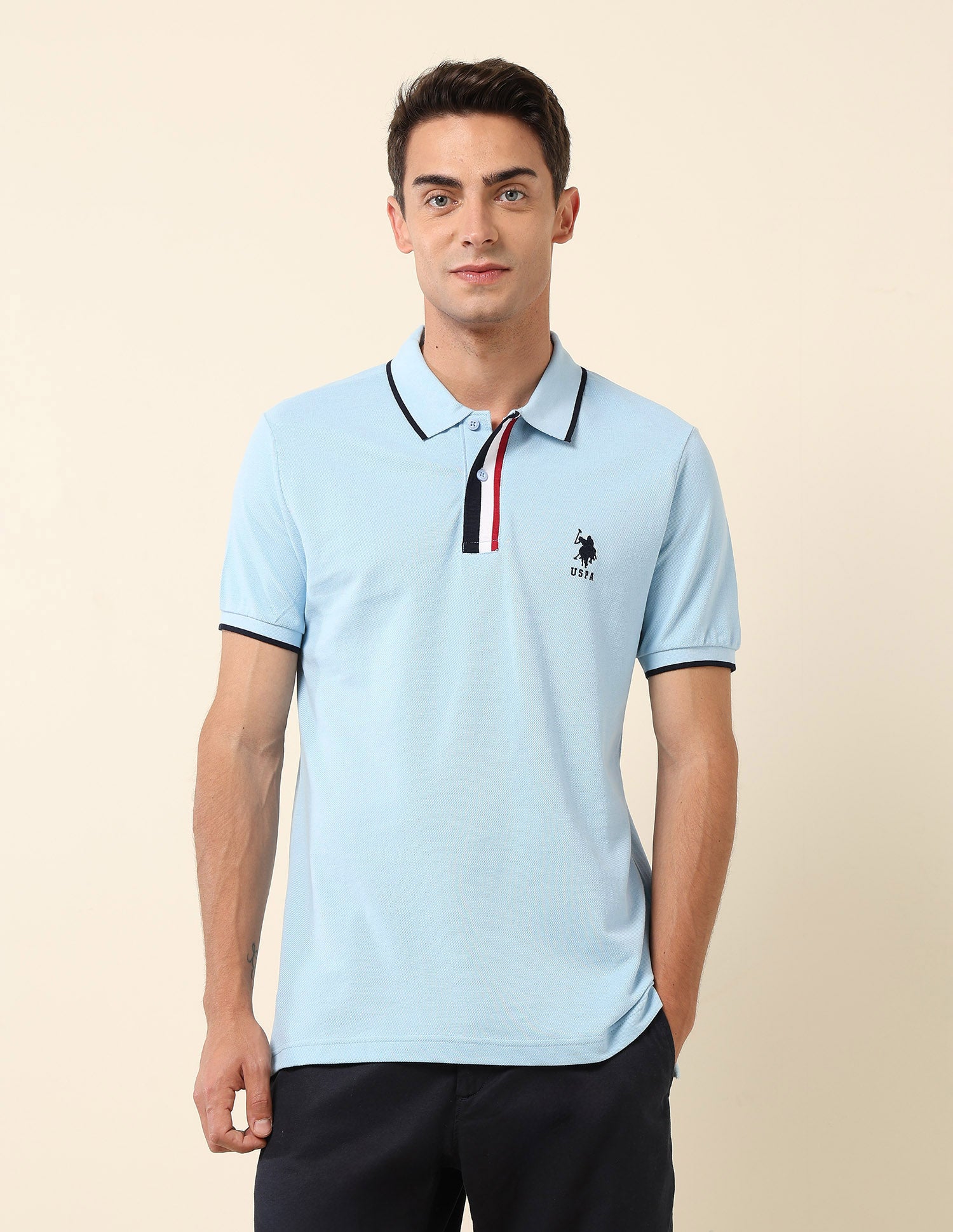 Slim Fit Solid Polo Shirt Light Blue - U.S. Polo Assn. India | Large
