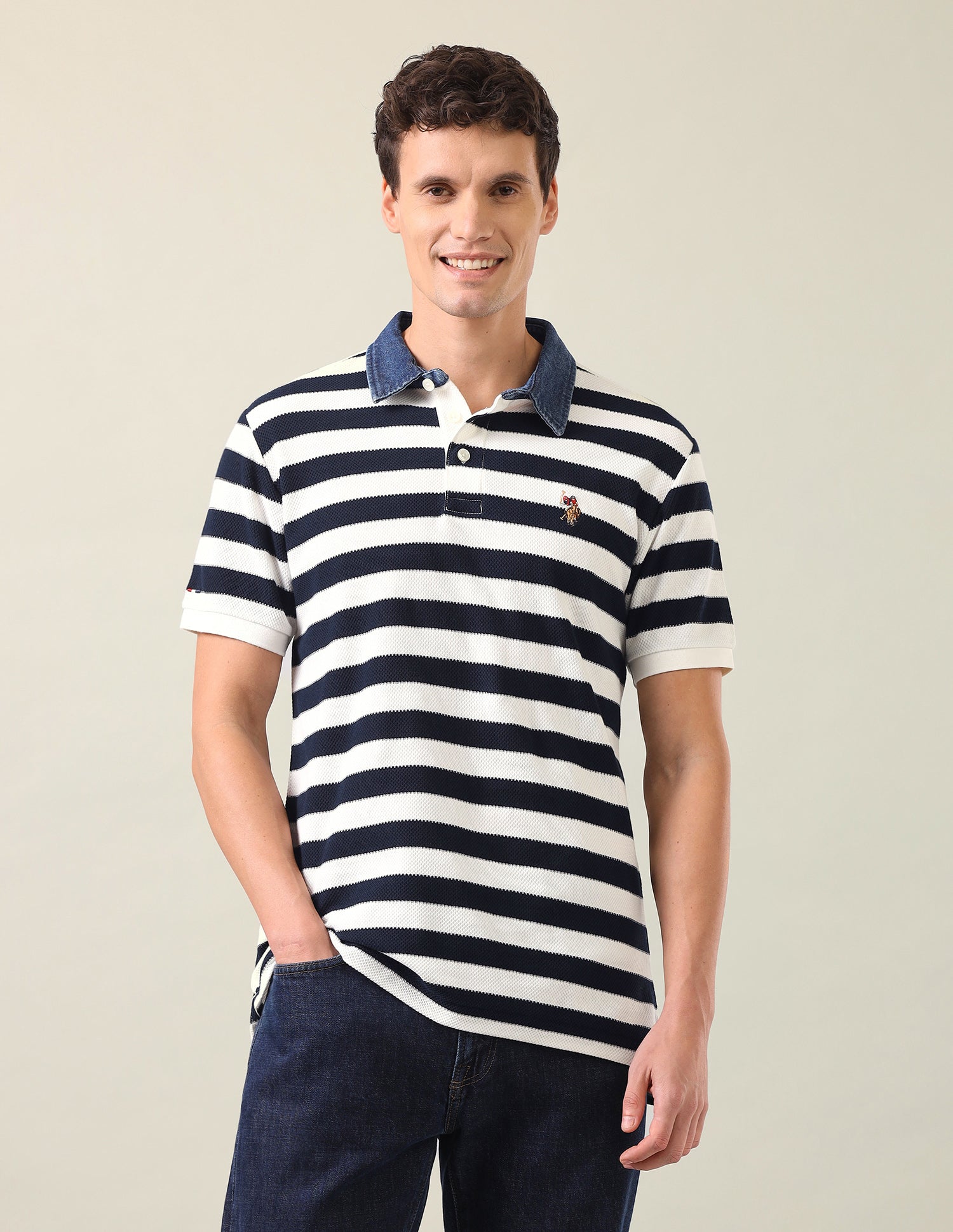 Horizontal Striped Slim Fit Polo Shirt Navy - U.S. Polo Assn. India | Large
