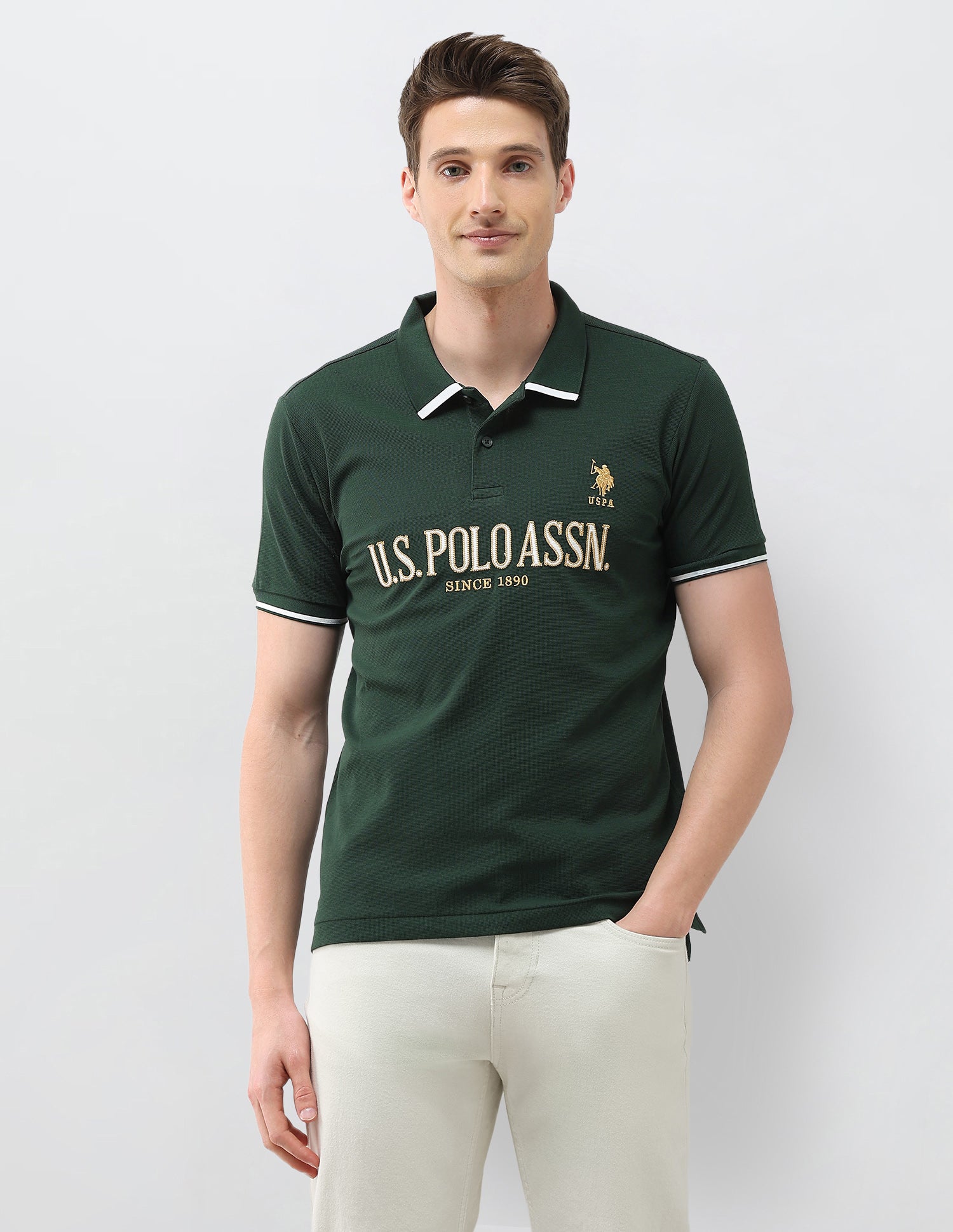 Brand Embroidered Slim Fit Polo Shirt Green - U.S. Polo Assn. India | Large