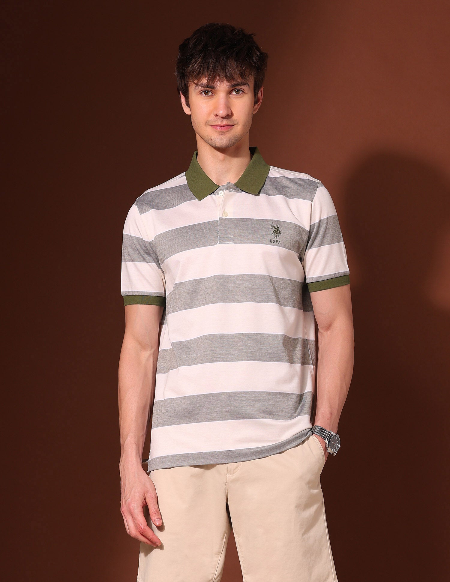 Horizontal Striped Working Holiday Polo Shirt Green - U.S. Polo Assn. India | Large