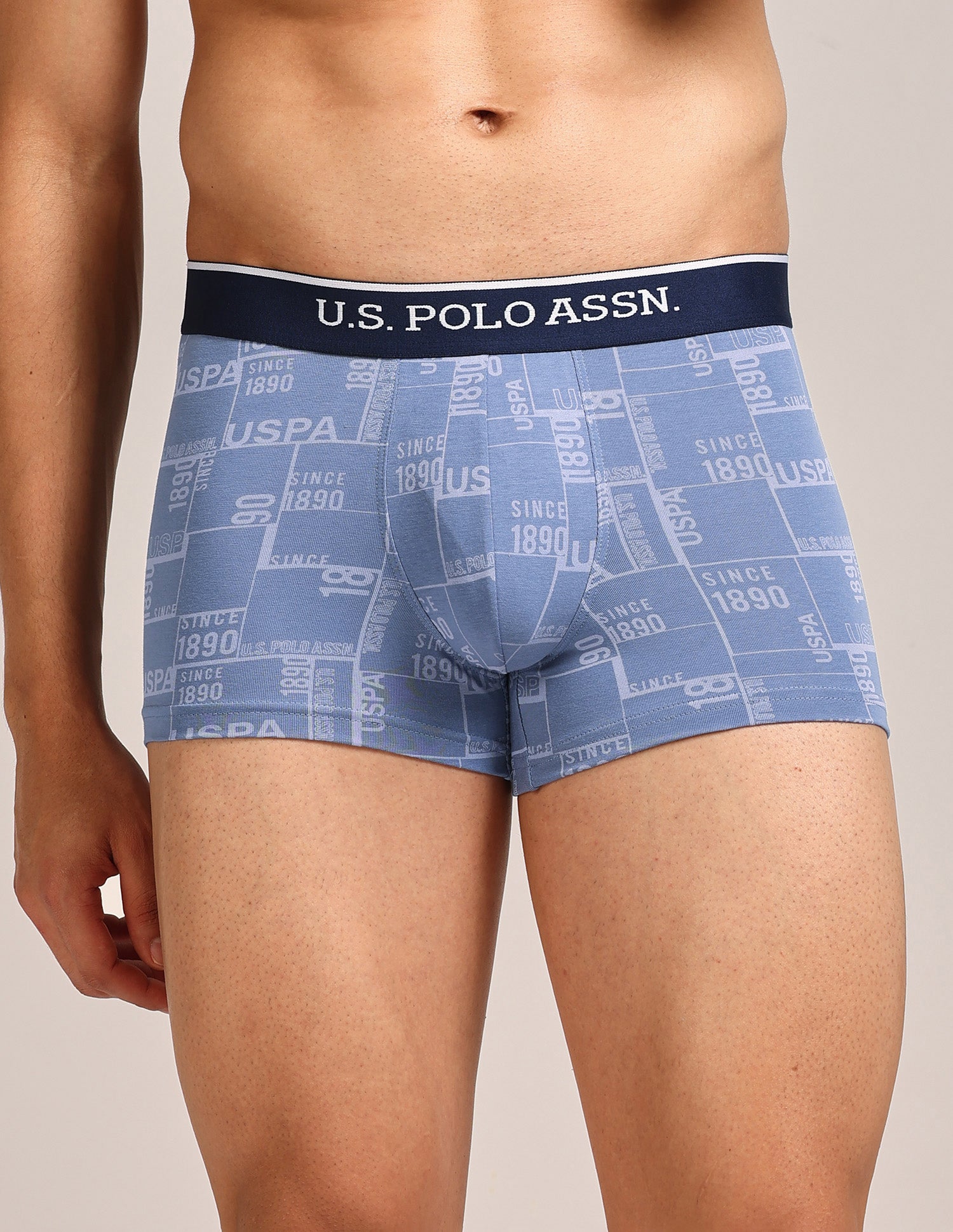 Mid Rise Printed OET24 Trunks - Pack Of 3 Blue, Navy, Light Blue - U.S. Polo Assn. India | Large