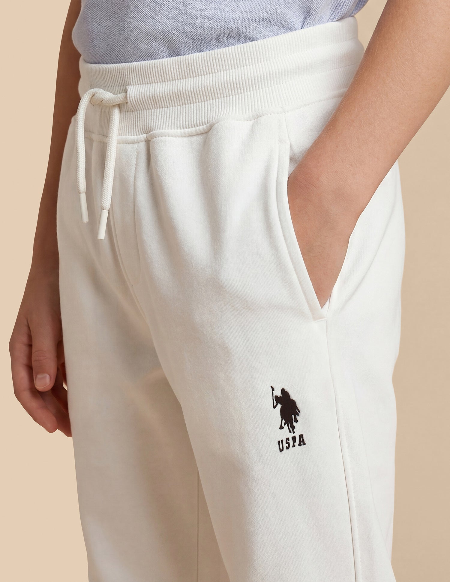 Solid Mid Rise Track Pants Off White - U.S. Polo Assn. India | Large