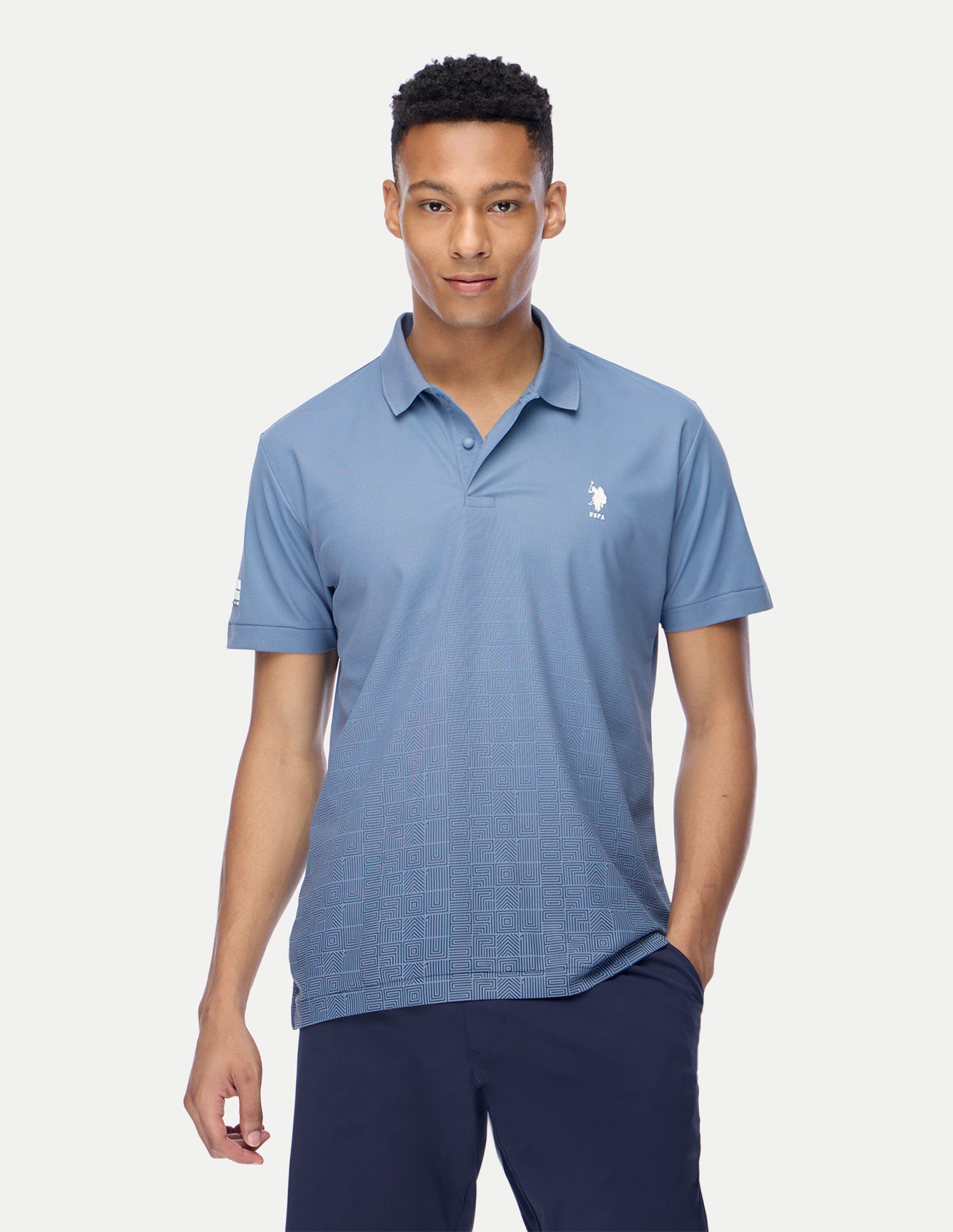 Geometric Printed Regular Fit Active Polo Shirt Blue - U.S. Polo Assn. India | Large