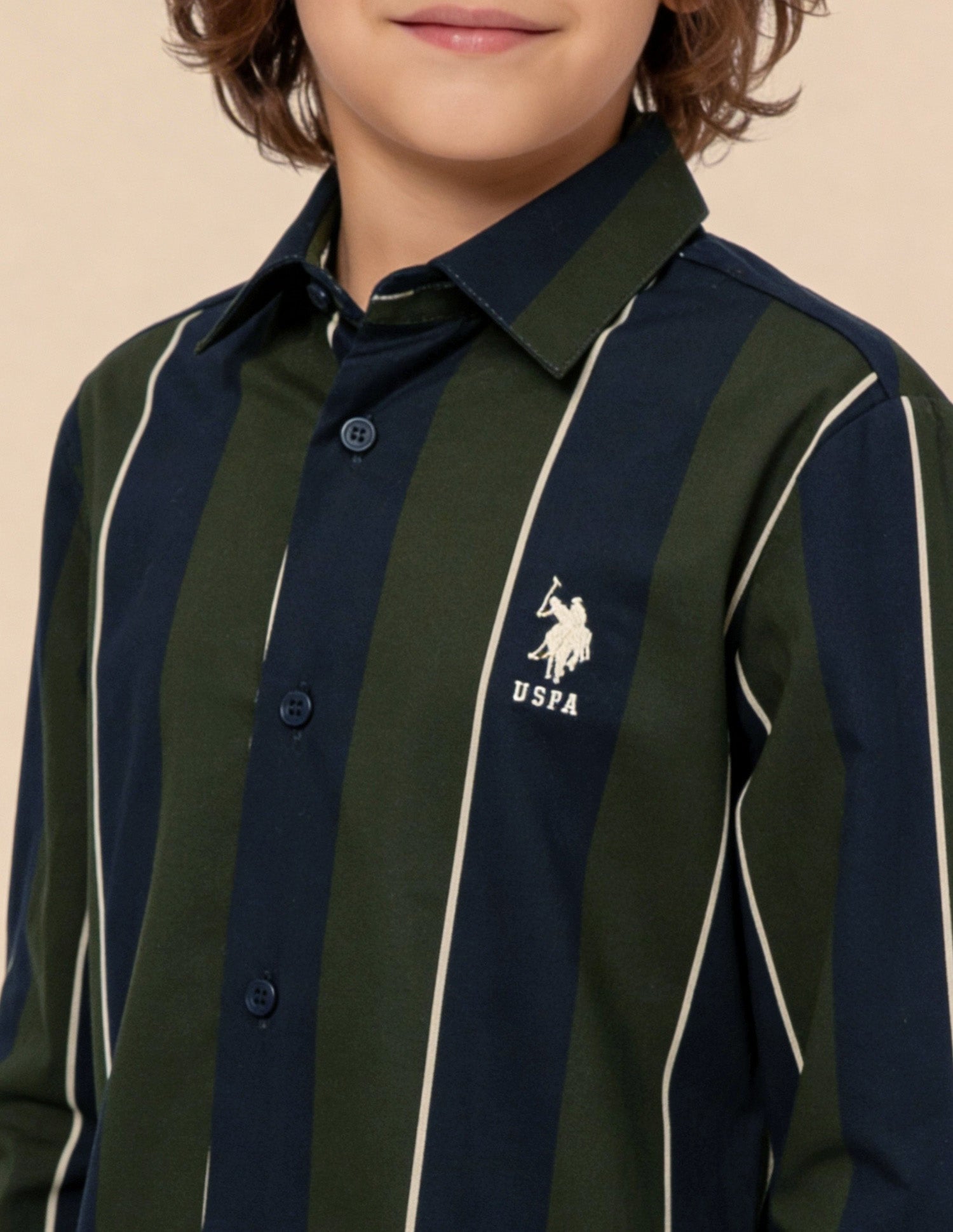 Vertical Striped Regular Fit Shirt Olive - U.S. Polo Assn. India | Large