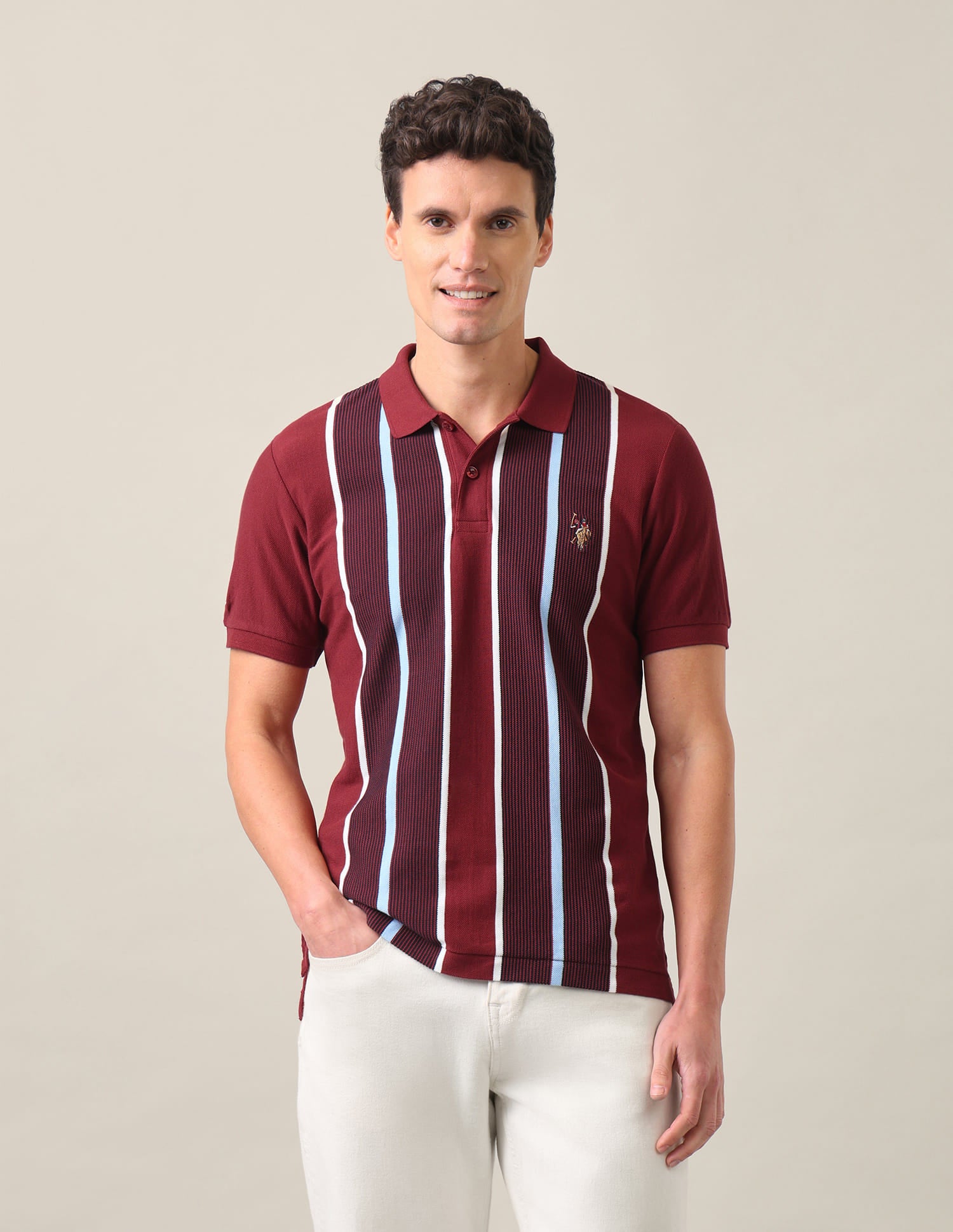 Vertical Striped Slim Fit Polo Shirt Rust - U.S. Polo Assn. India | Large