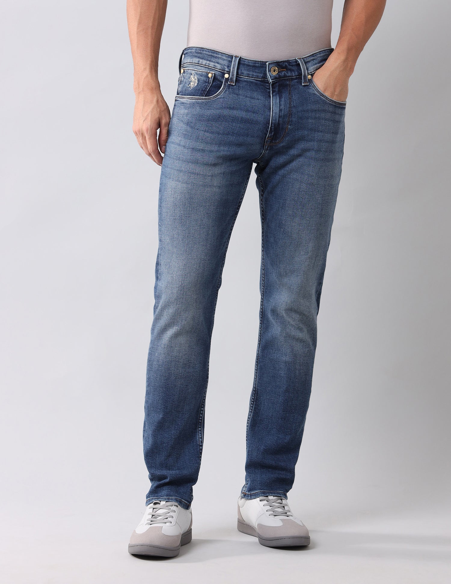 Brandon Slim Tapered Blue Jeans Mid Wash - U.S. Polo Assn. India | Large