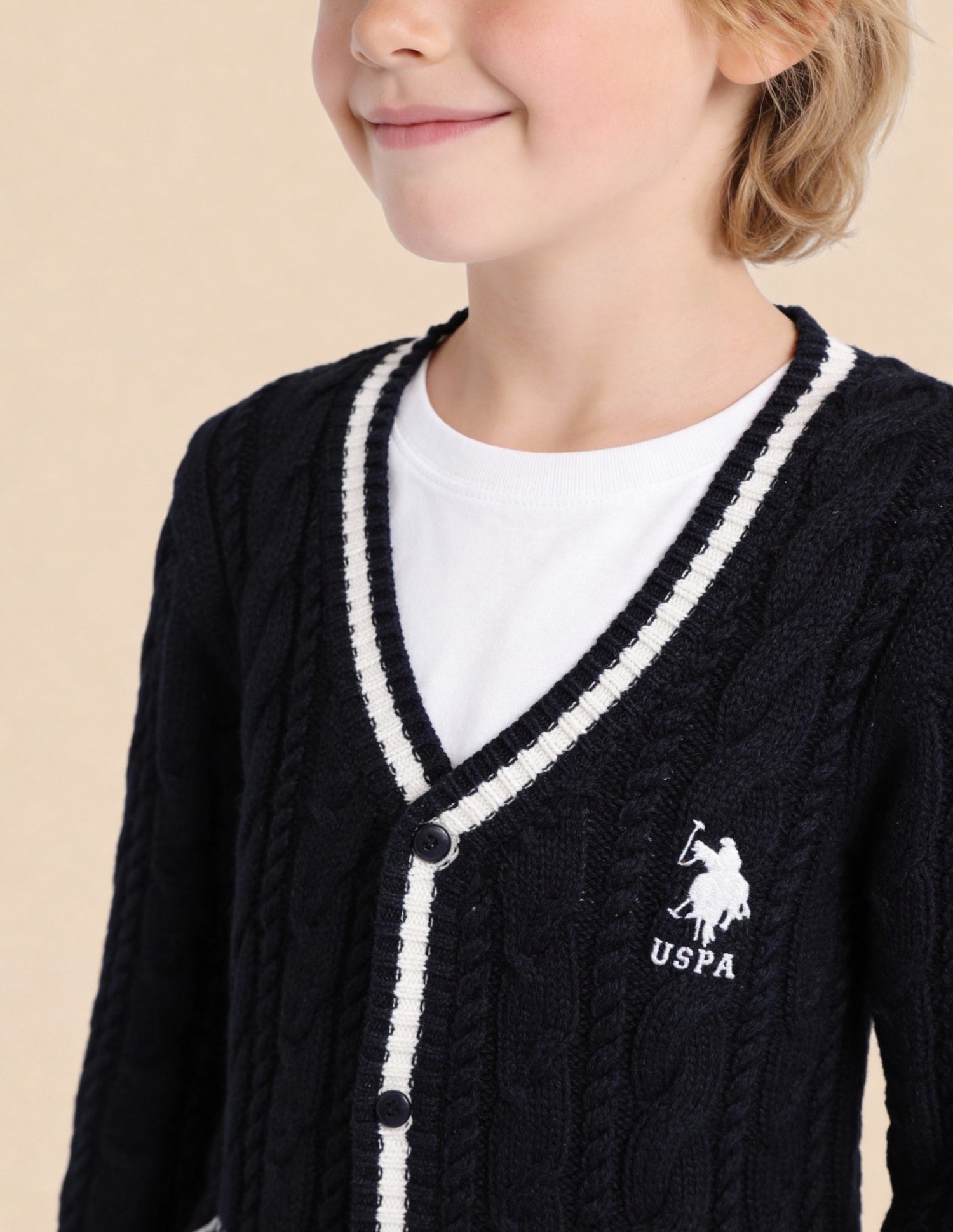 Boys Patterned Knit Regular Fit Sweater Navy - U.S. Polo Assn. India | Large