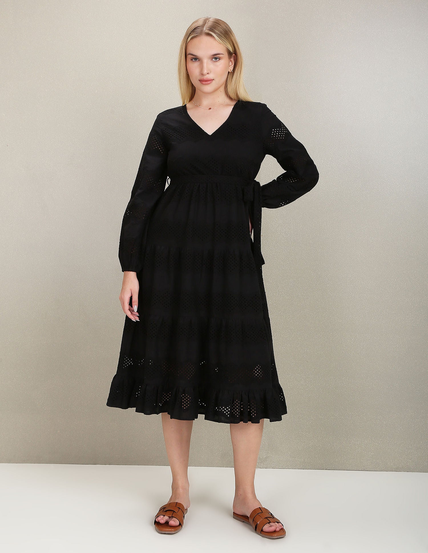 V-Neck Schiffli Embroidered Dress Black - U.S. Polo Assn. India | Large