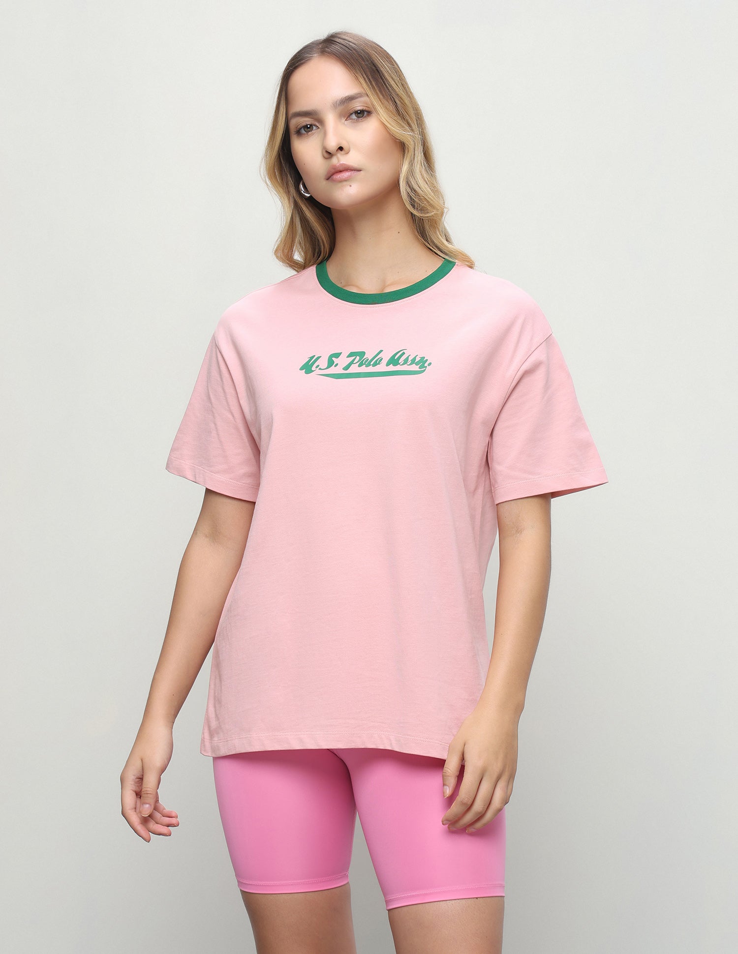 Brand Printed Oversized Fit T-Shirt Light Pink - U.S. Polo Assn. India | Large