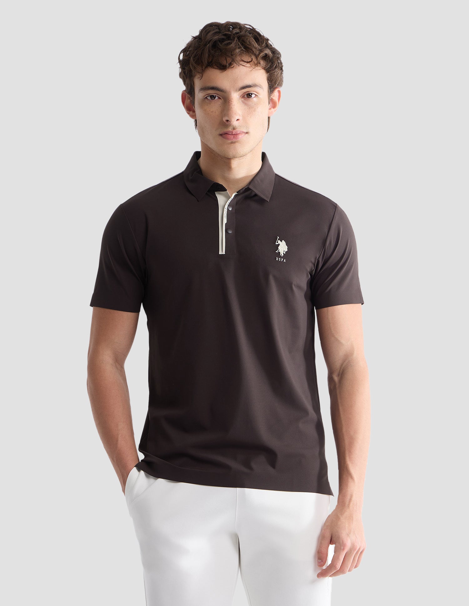 Solid Slim Fit Active Polo Shirt Dark Brown - U.S. Polo Assn. India | Large