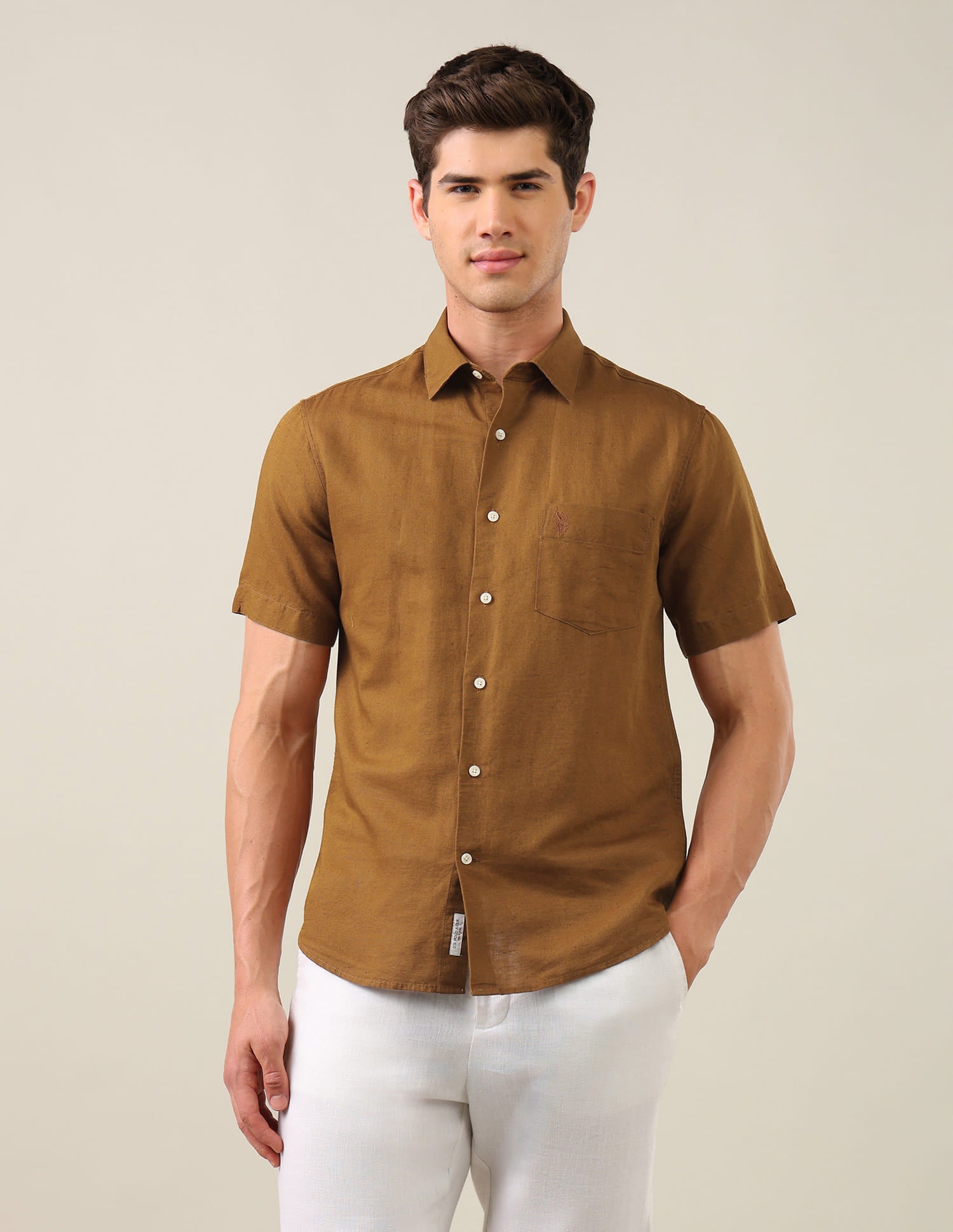 Solid Tailored Fit Shirt Brown - U.S. Polo Assn. India | Large