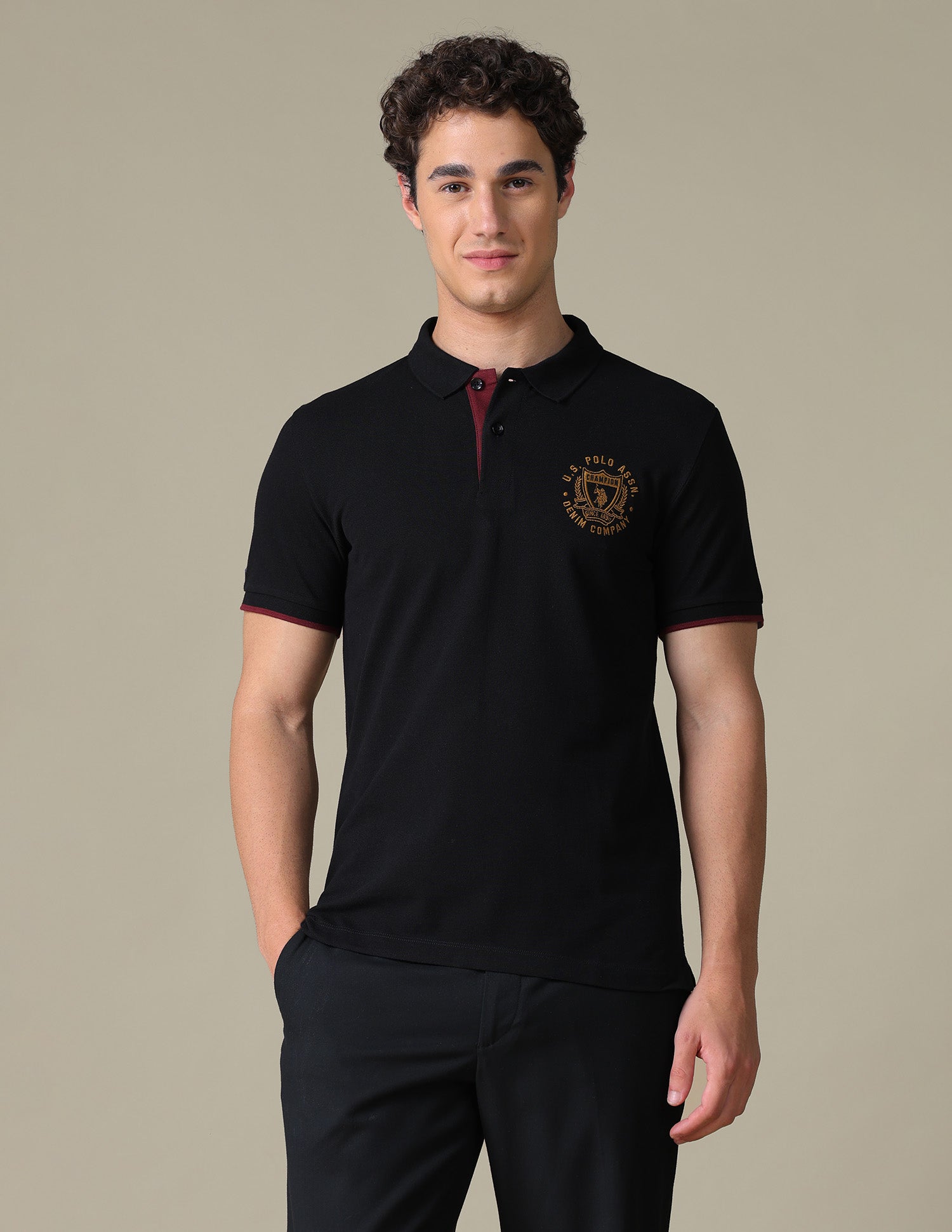 Solid Slim Fit Polo Shirt Black - U.S. Polo Assn. India | Large