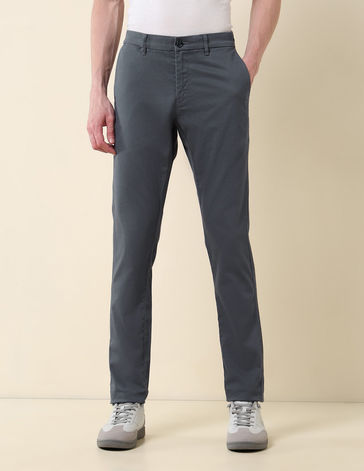 Textured Austin Slim Fit Twill Trousers Grey - U.S. Polo Assn. India | Large