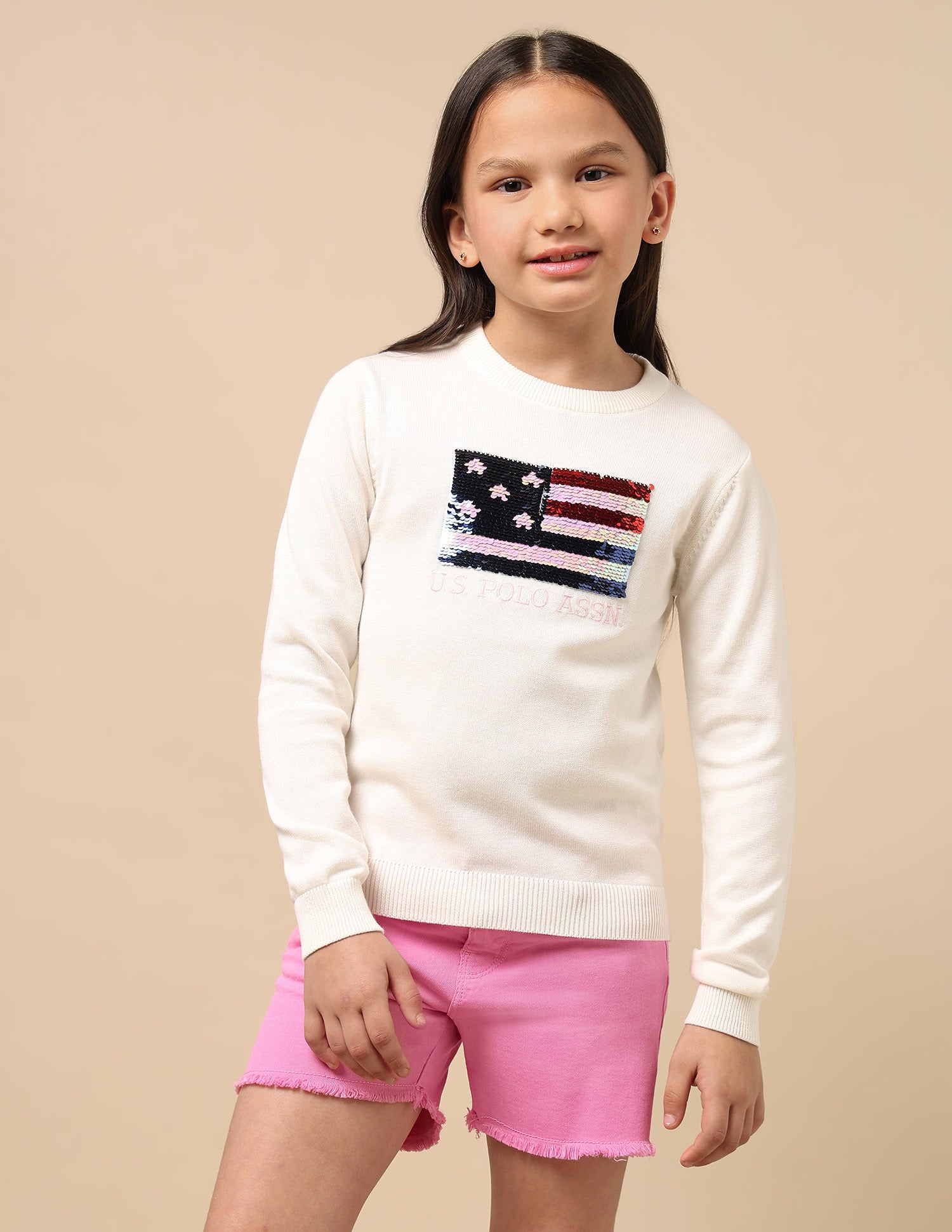 Girls Flip Sequin Sweater White - U.S. POLO ASSN. | Large