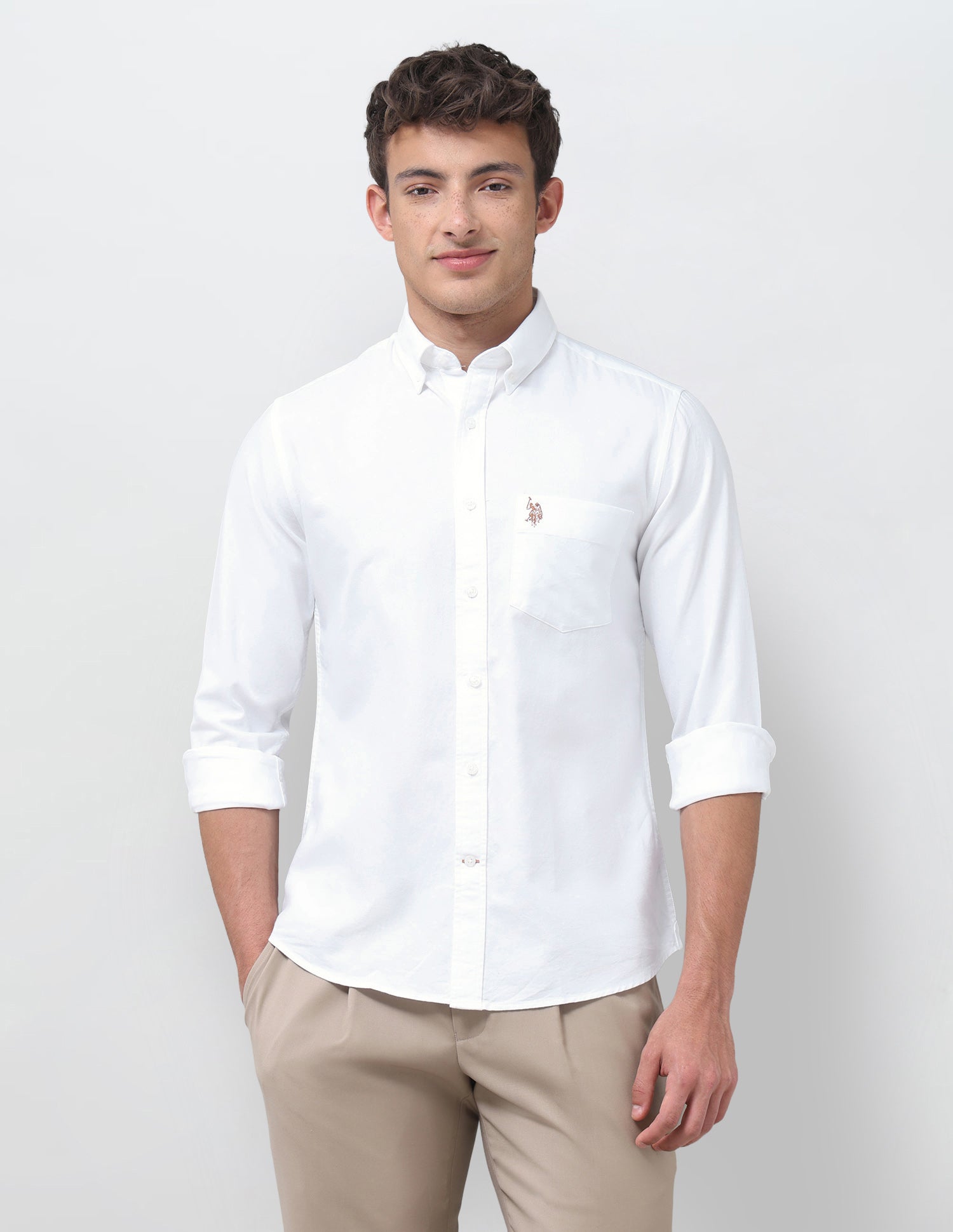 Tailored Fit Oxford Button Down Shirt White - U.S. Polo Assn. India | Large