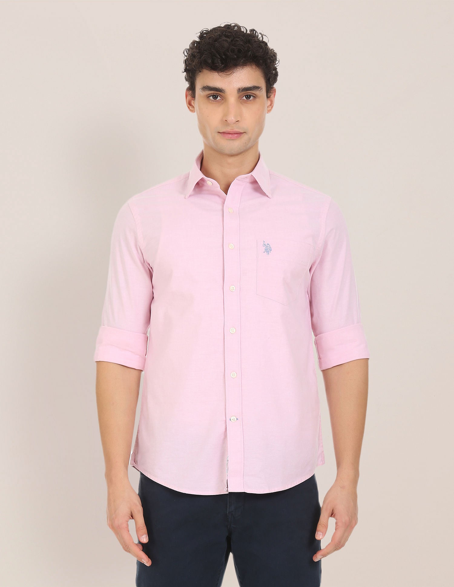 Spread Collar Cotton Stretch Shirt Light Pink - U.S. POLO ASSN. | Large