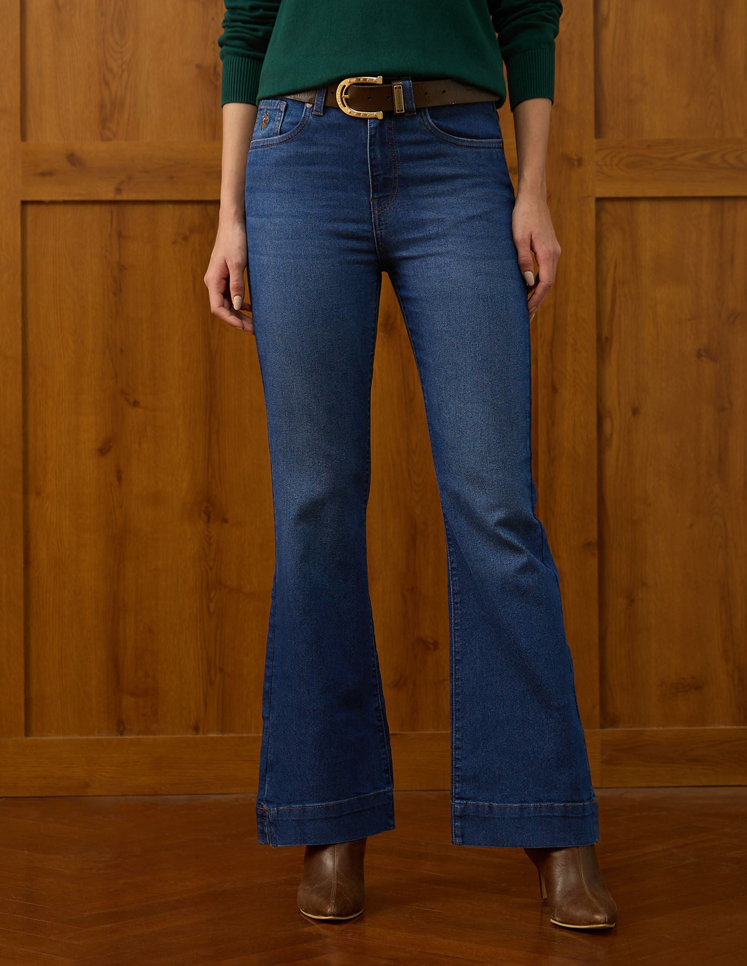 High Rise Flared Fit Jeans Blue - U.S. POLO ASSN. | Large