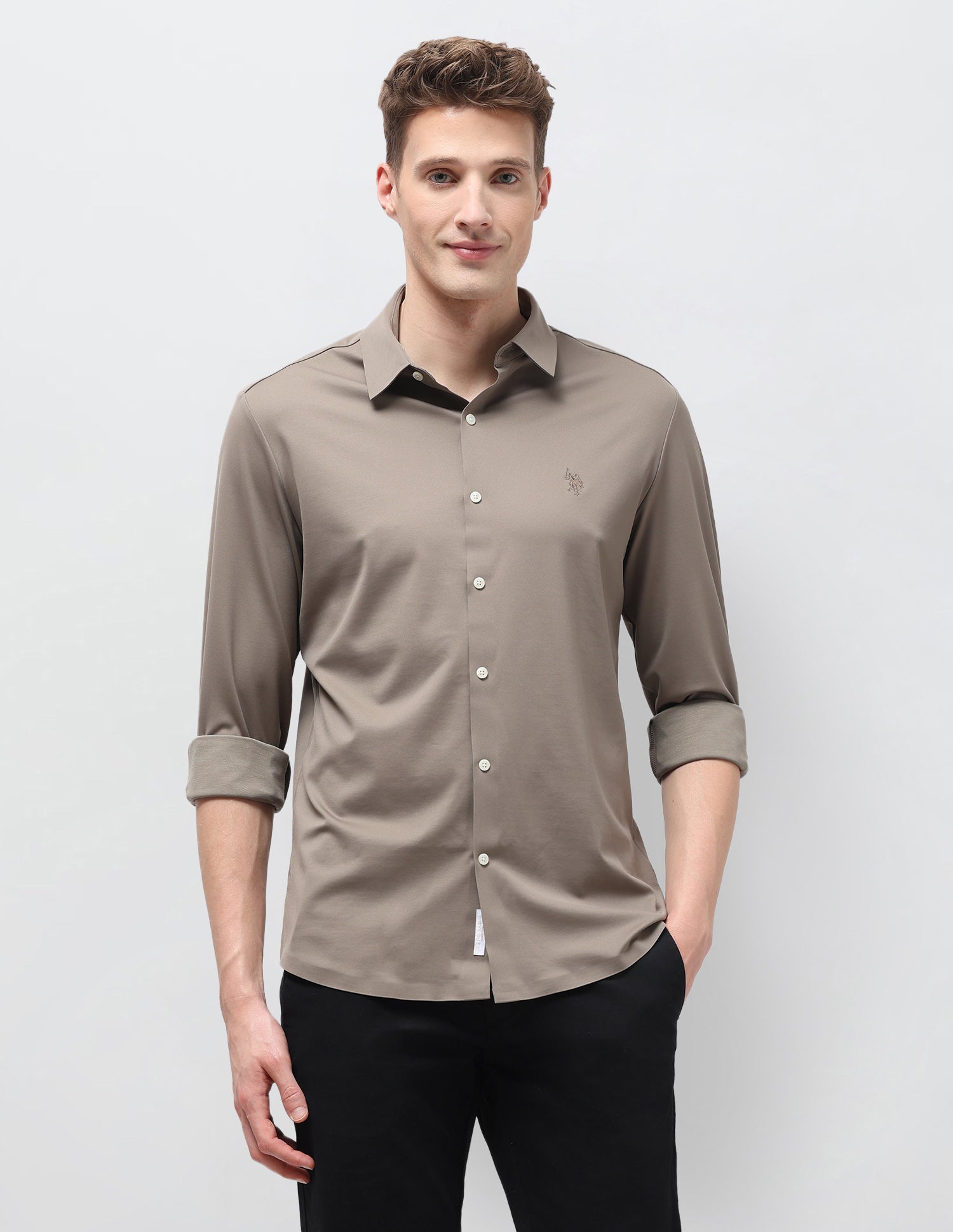 Solid Knitted Shirt Khaki - U.S. Polo Assn. India | Large
