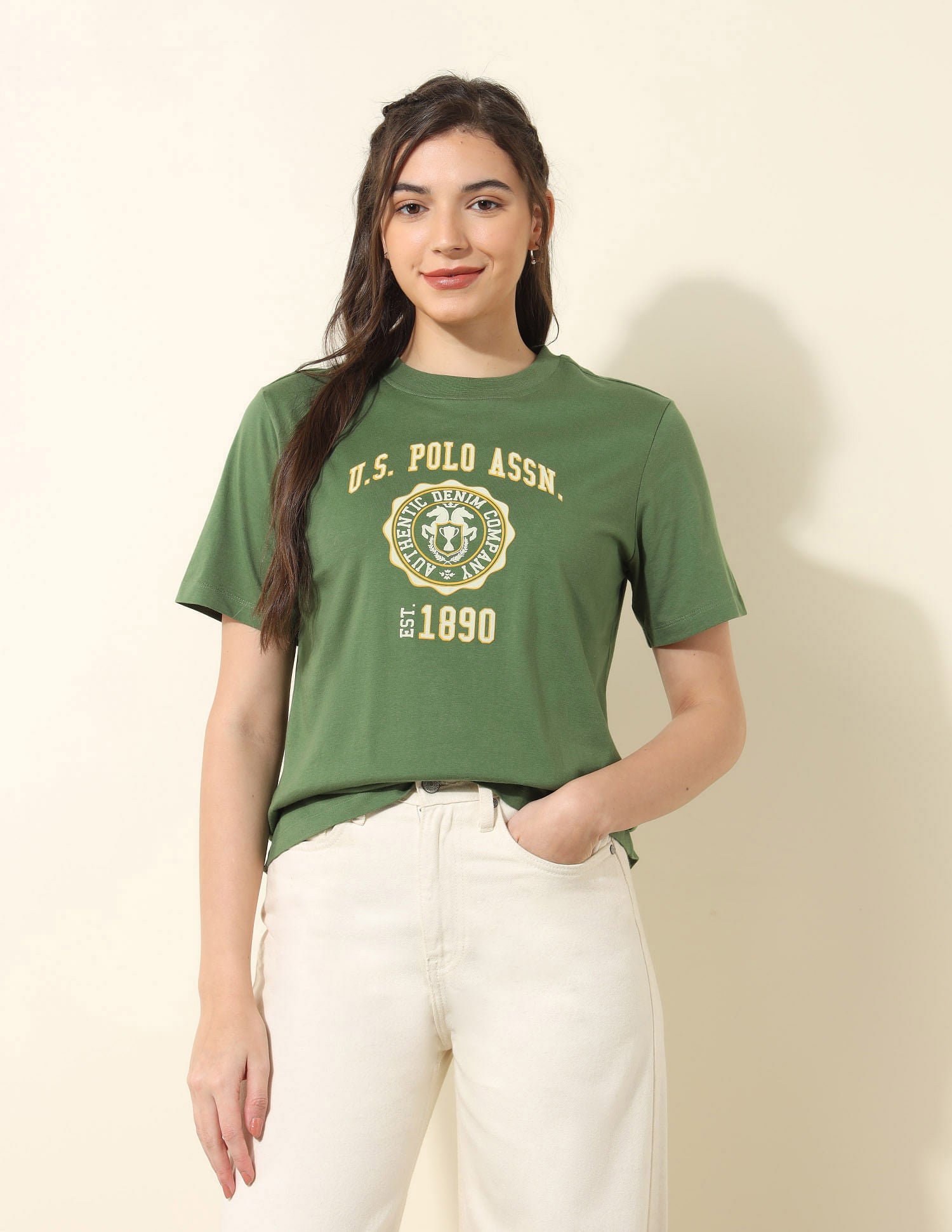 Boxy Fit Brand Printed T-Shirt Green - U.S. POLO ASSN. | Large