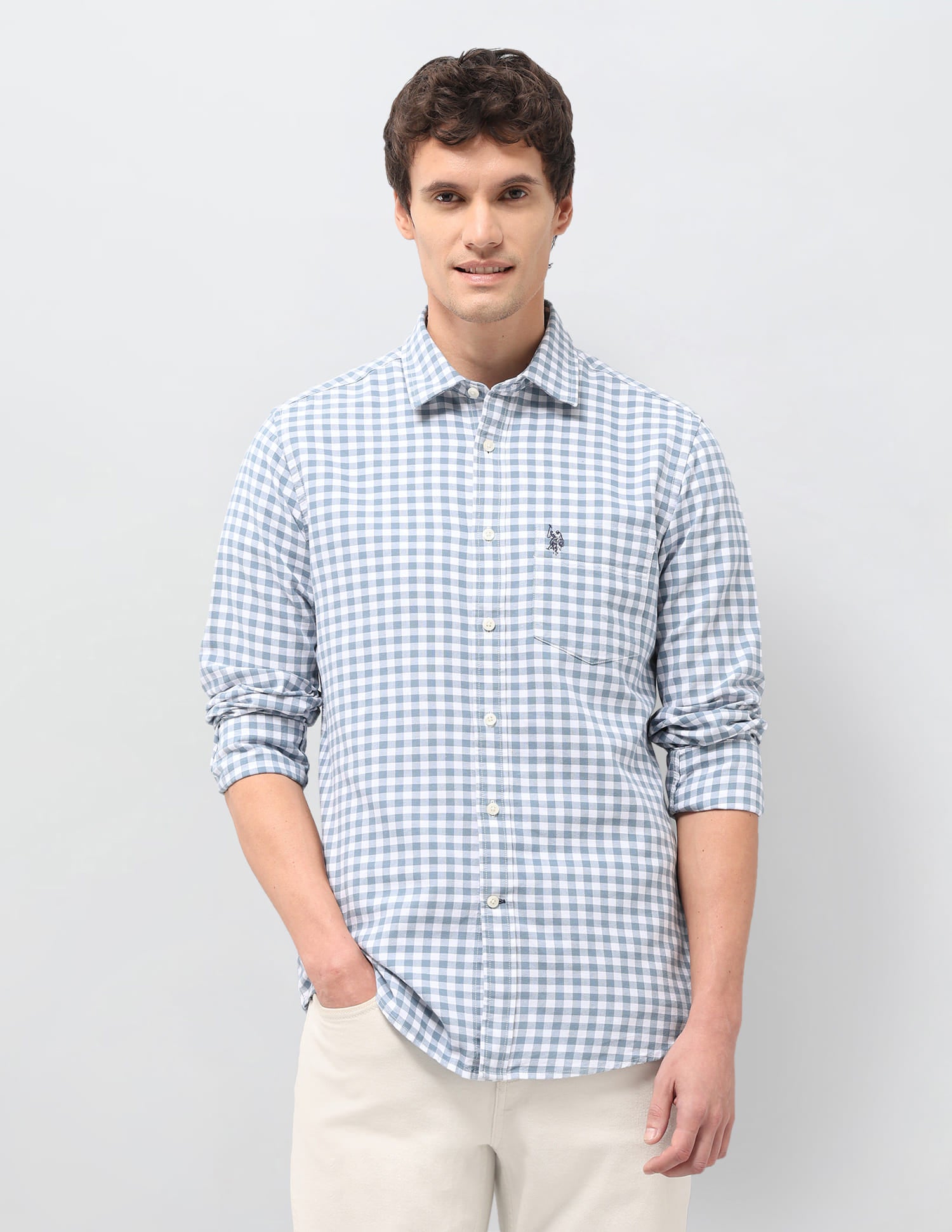 Gingham Checks Tailored Fit Shirt Grey - U.S. Polo Assn. India | Large