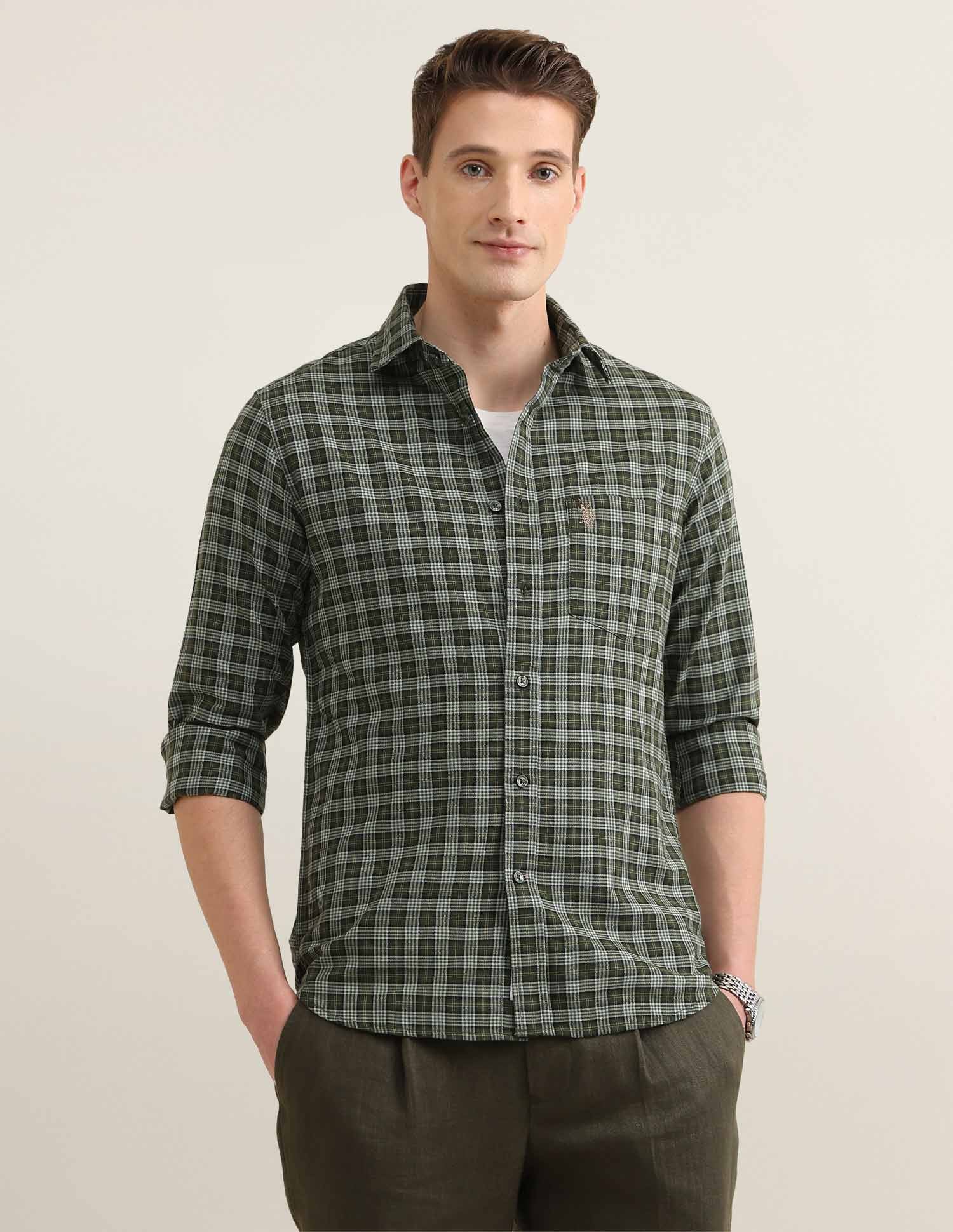 Grid Tattersall Checked Sotogrande Shirt Green - U.S. Polo Assn. India | Large