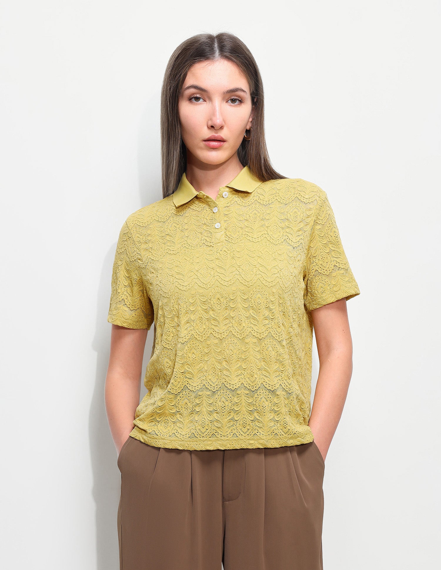 All Over Floral Lace Relaxed Fit Polo Shirt Yellow - U.S. Polo Assn. India | Large