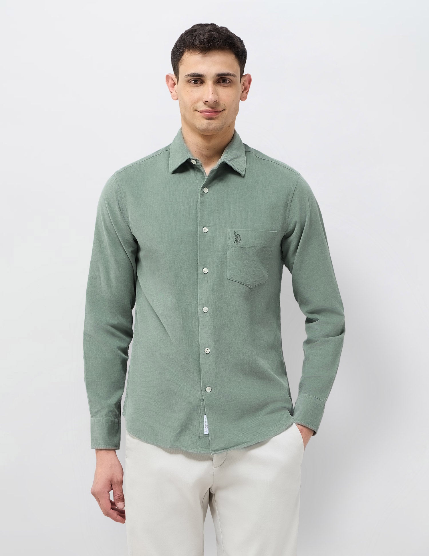 Corduroy Tailored Fit Shirt Light Green - U.S. POLO ASSN. | Large