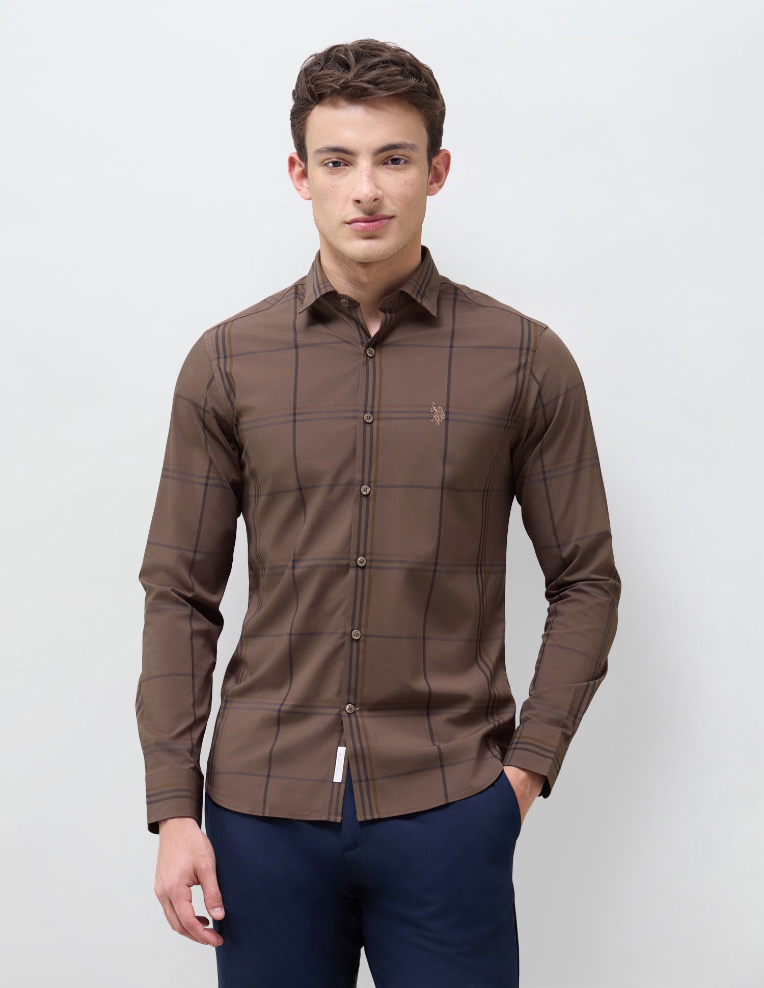 Windowpane Checked Regular Fit Shirt Brown - U.S. Polo Assn. India | Large