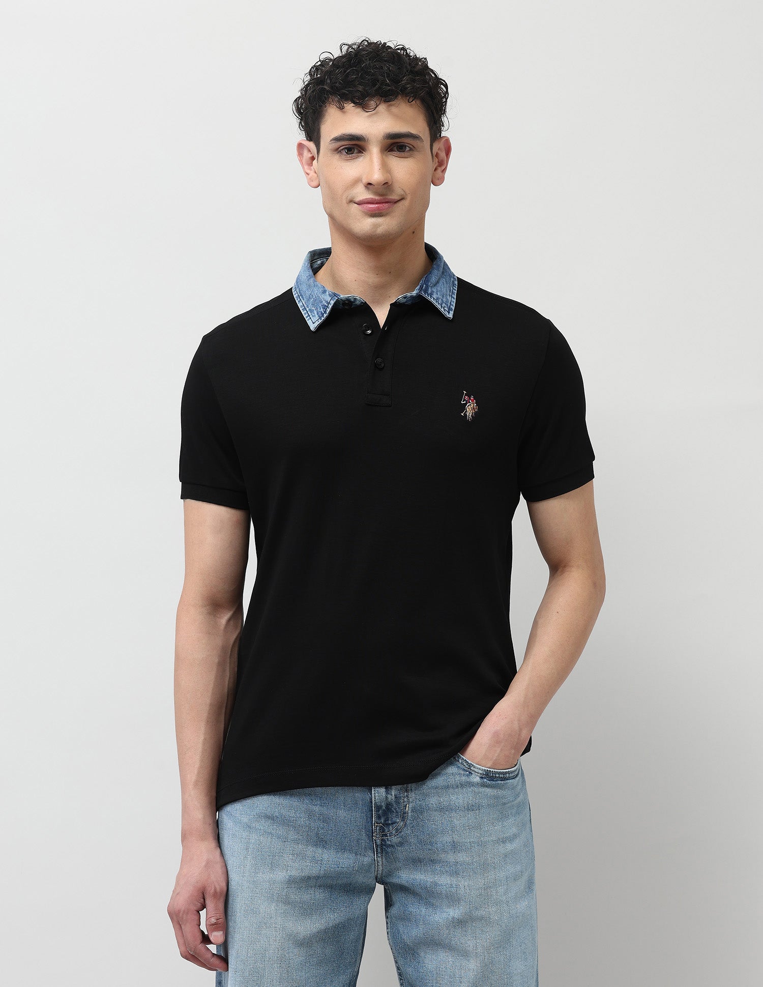 Solid Regular Fit Polo Shirt Black - U.S. Polo Assn. India | Large