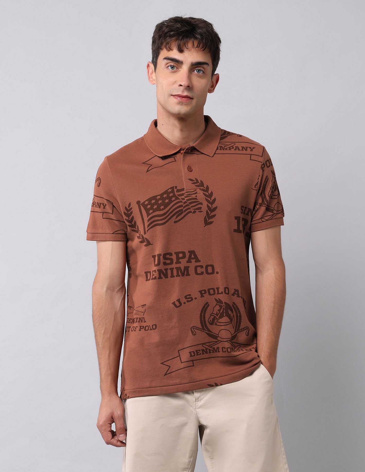 Graphic Printed Muscle Fit Polo Shirt Rust - U.S. POLO ASSN. | Large