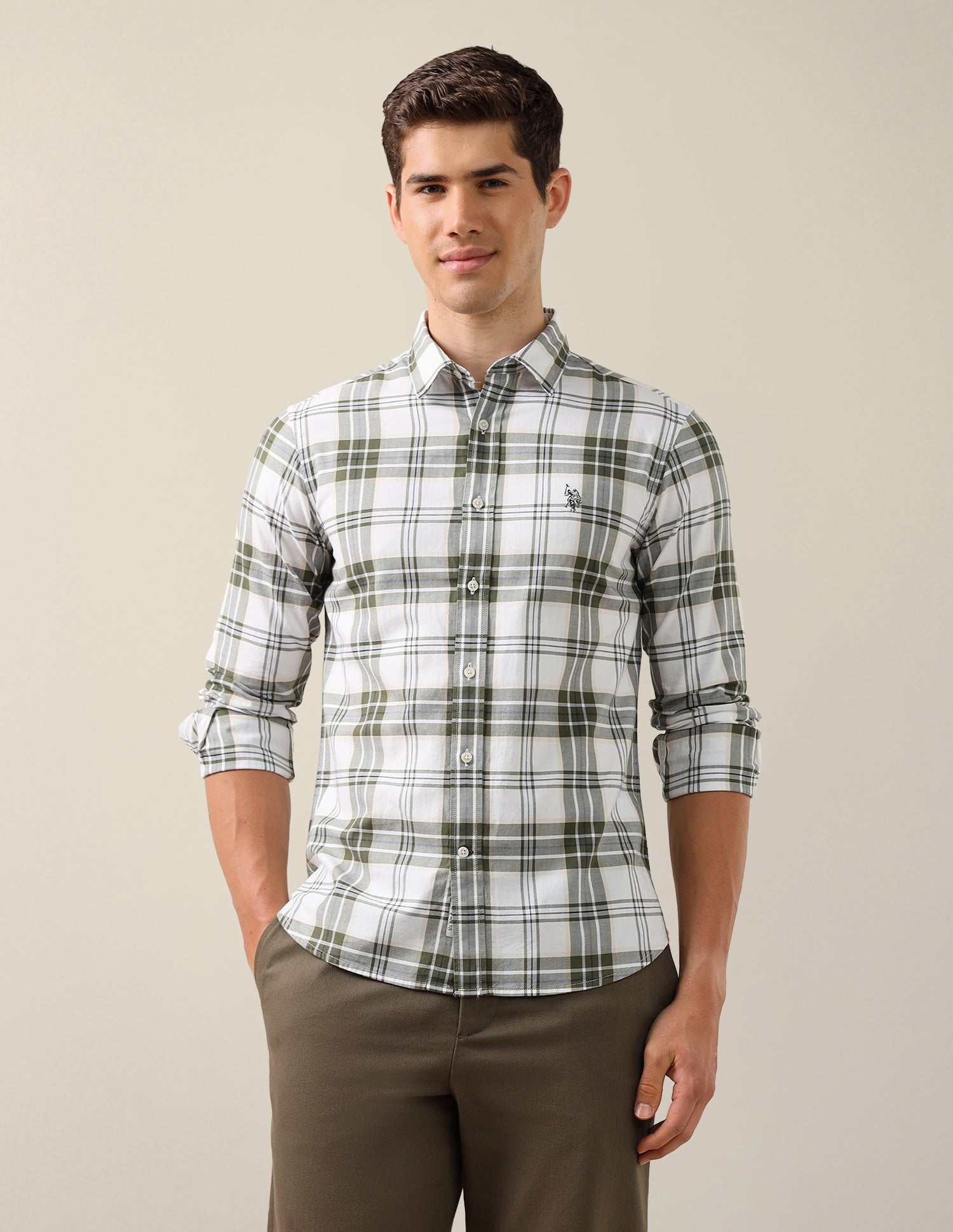 Plaid Checked Tailored Fit Shirt Olive - U.S. Polo Assn. India | Large