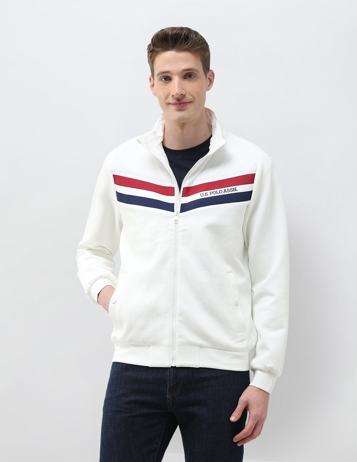 Horizontal Striped Regular Fit Jacket White - U.S. Polo Assn. India | Large