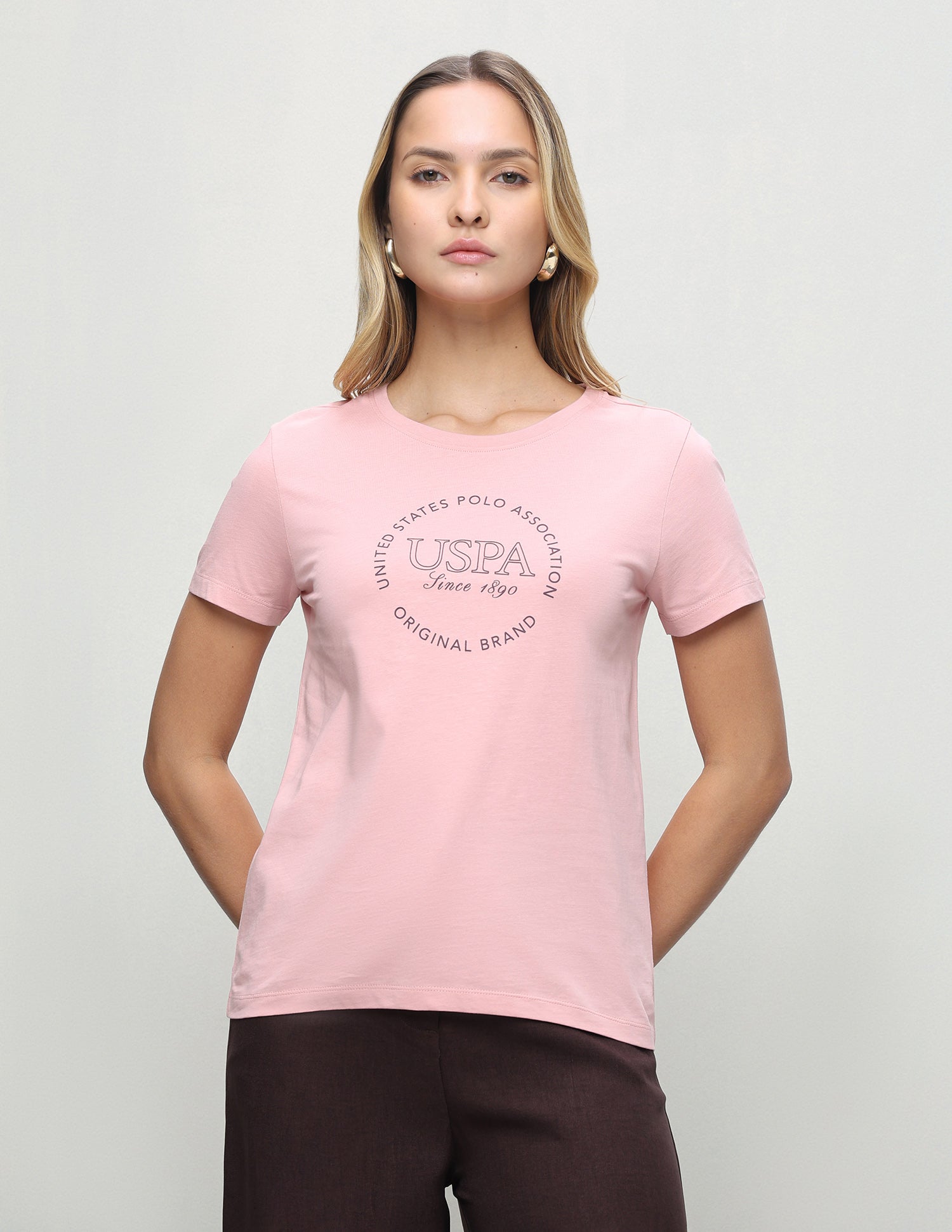 Typographic Brand Printed Regular Fit T-Shirt Light Pink - U.S. Polo Assn. India | Large