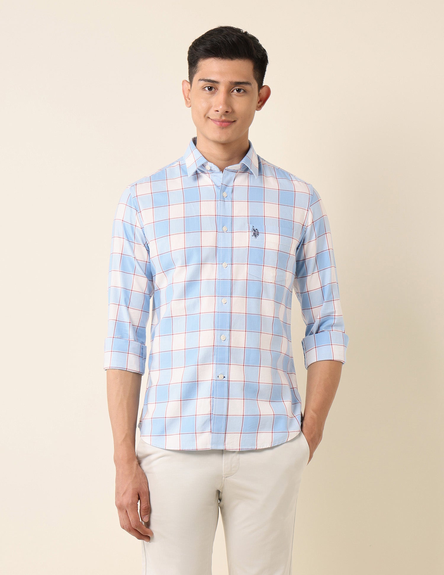 Buffalo Checked Pure Cotton Shirt Light Blue - U.S. POLO ASSN. | Large