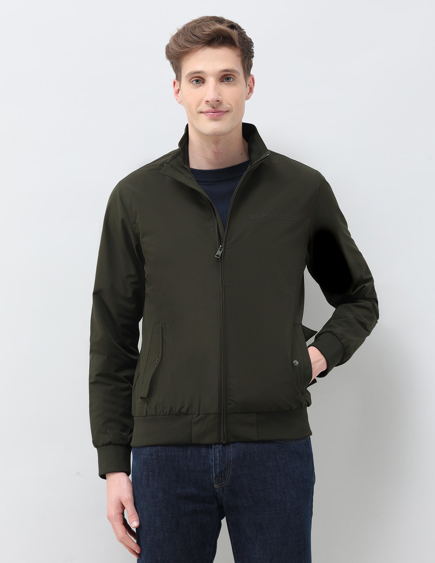 Regular Fit Solid Casual Jacket Dark Olive - U.S. Polo Assn. India | Large