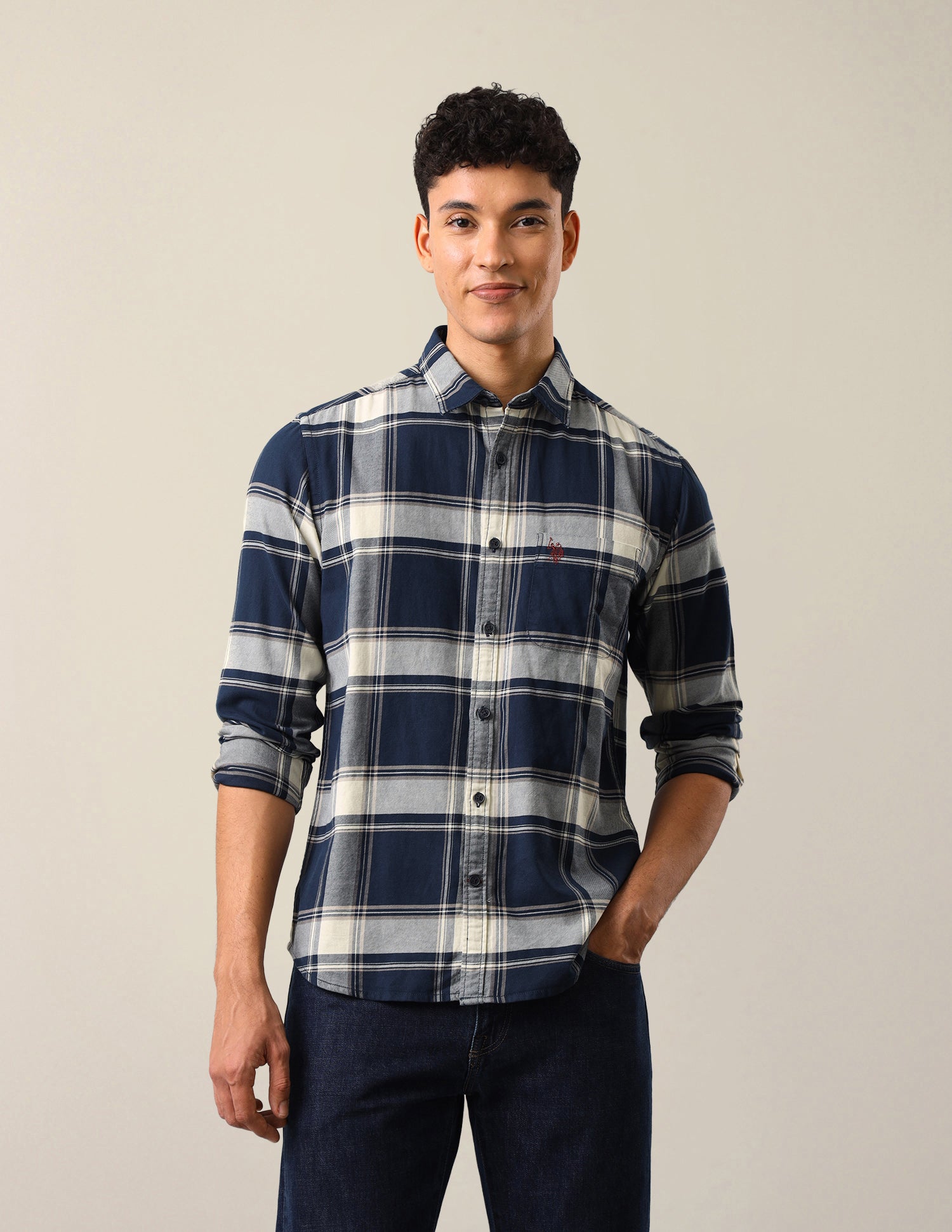 Twill Plaid Checked Shirt Navy - U.S. Polo Assn. India | Large
