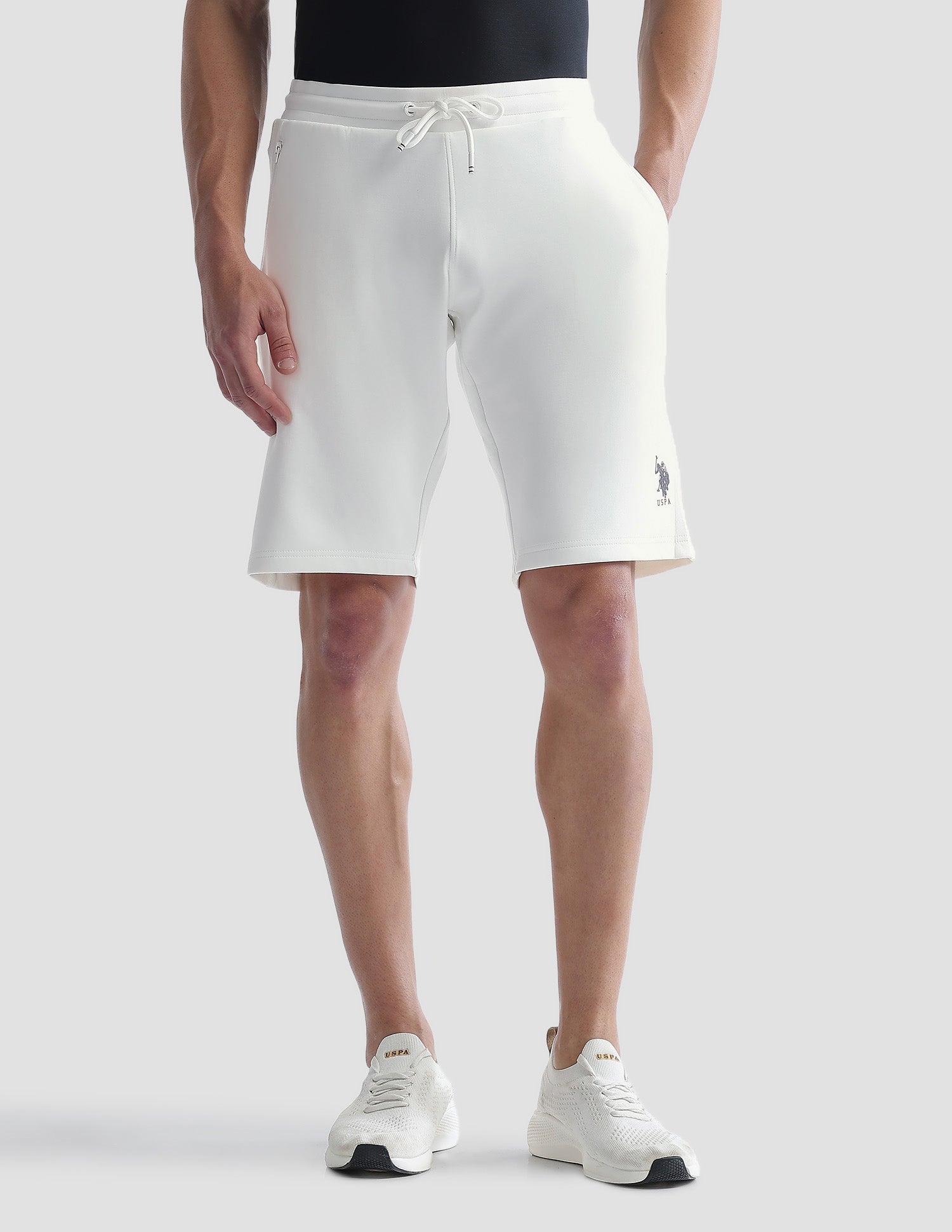 Mid Rise Solid Active Shorts Off White - U.S. Polo Assn. India | Large