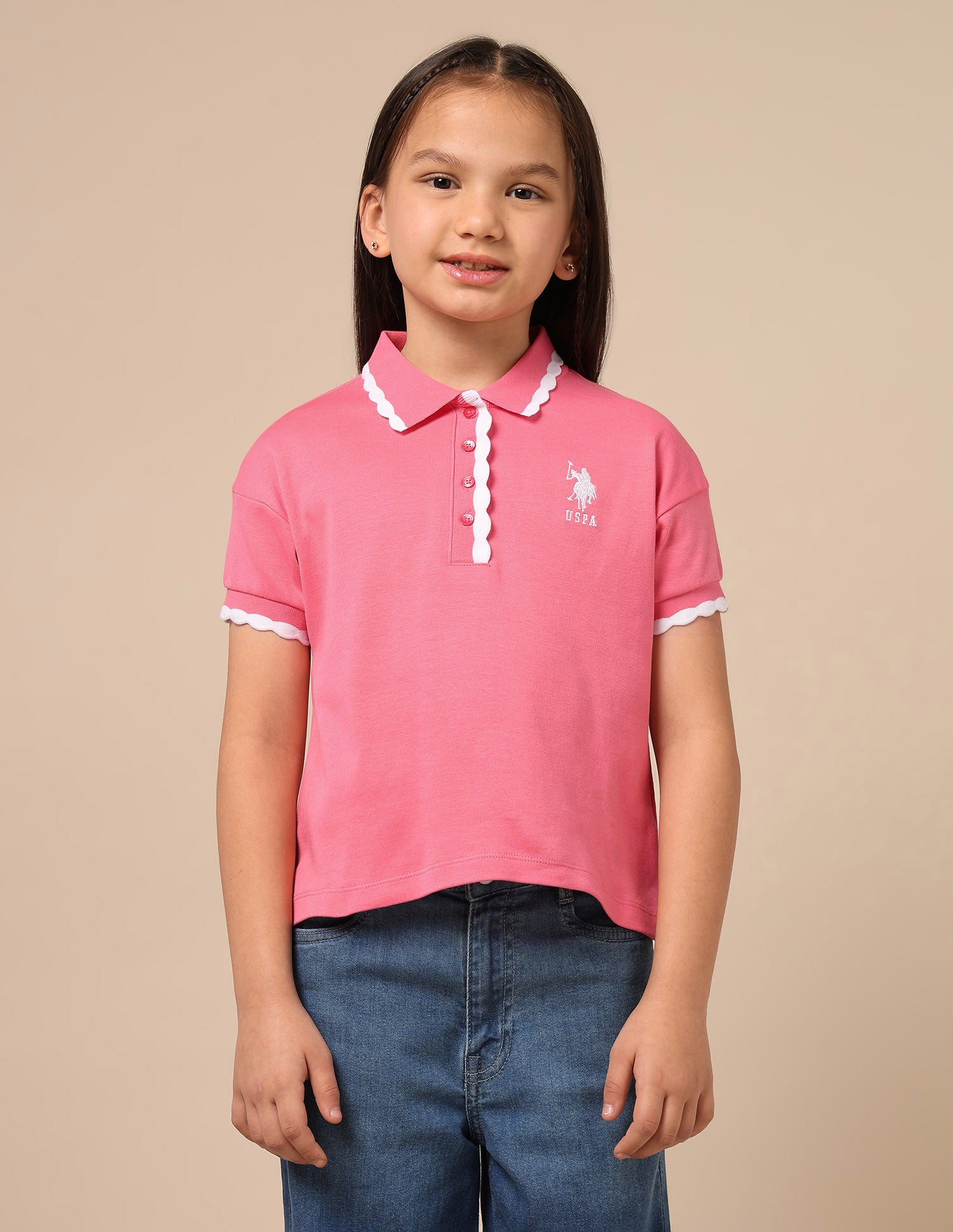 Girls Solid Boxy Fit Top Pink - U.S. POLO ASSN. | Large