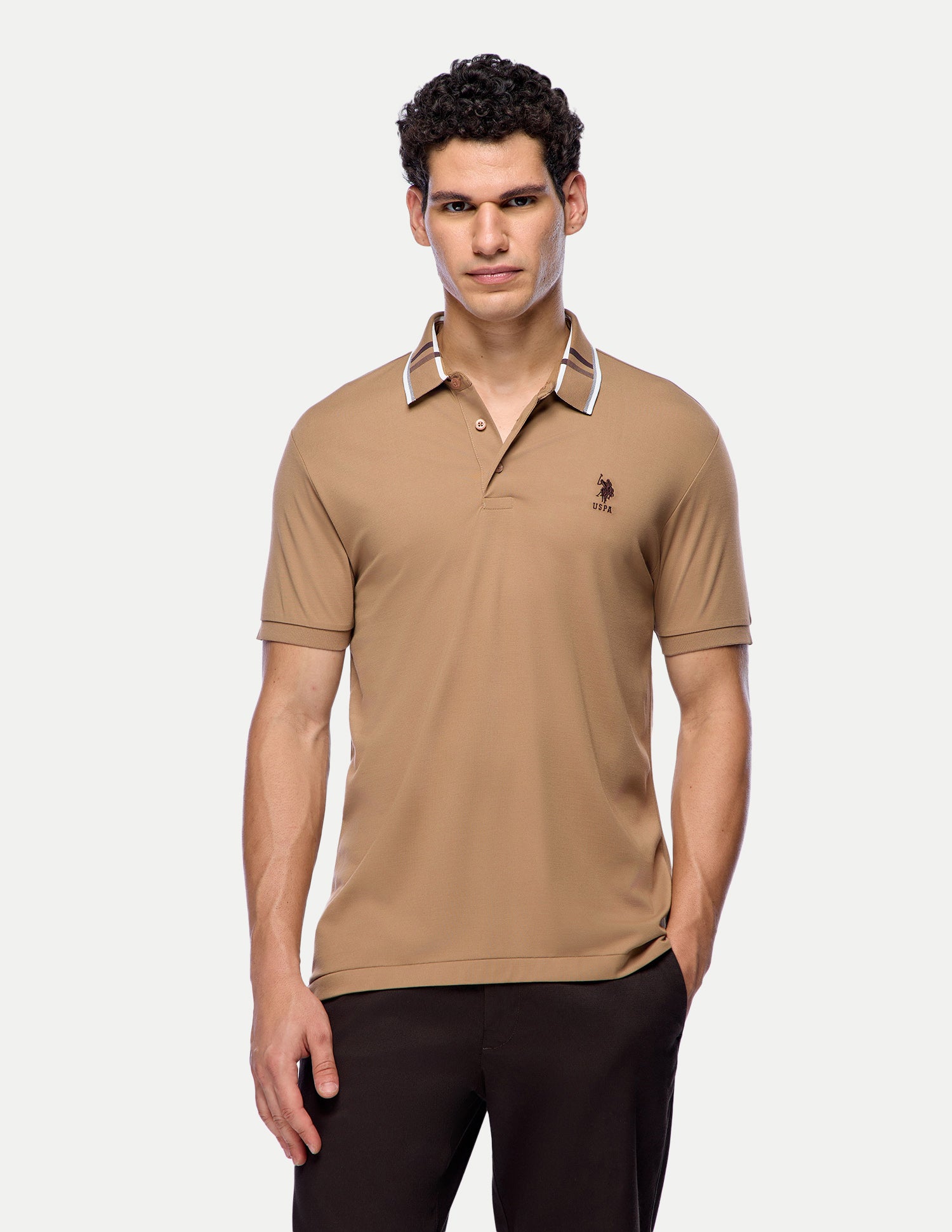 Solid Slim Fit Polo Shirt Brown - U.S. Polo Assn. India | Large