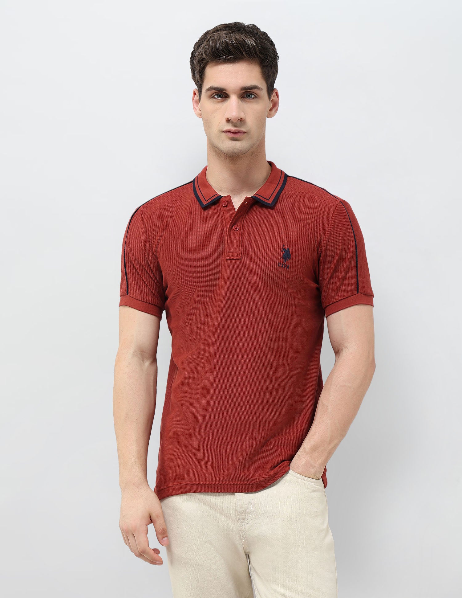 Textured Slim Fit Polo Shirt Red - U.S. Polo Assn. India | Large