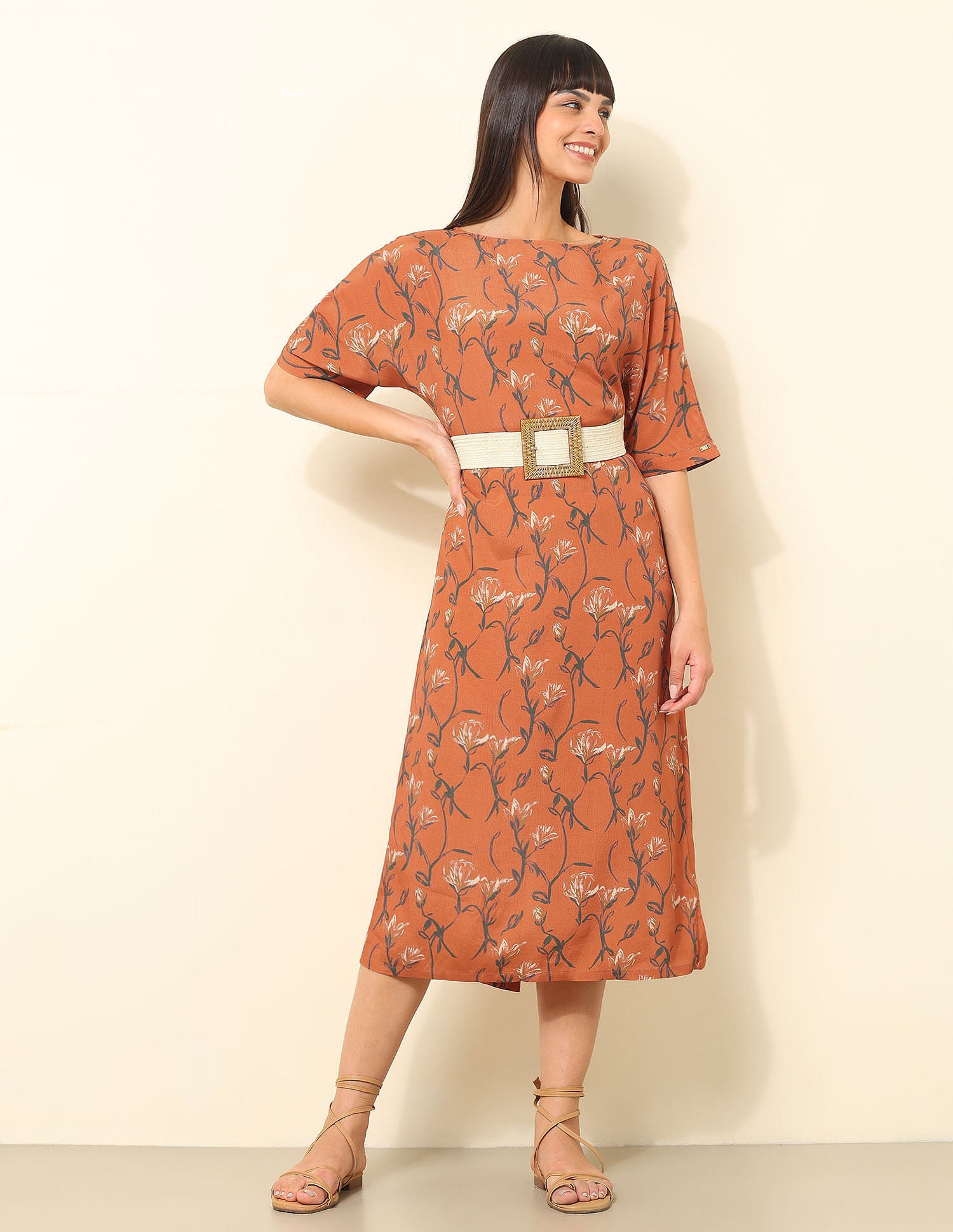 Floral Printed Fit & Flare Midi Dress Multicolour - U.S. Polo Assn. India | Large