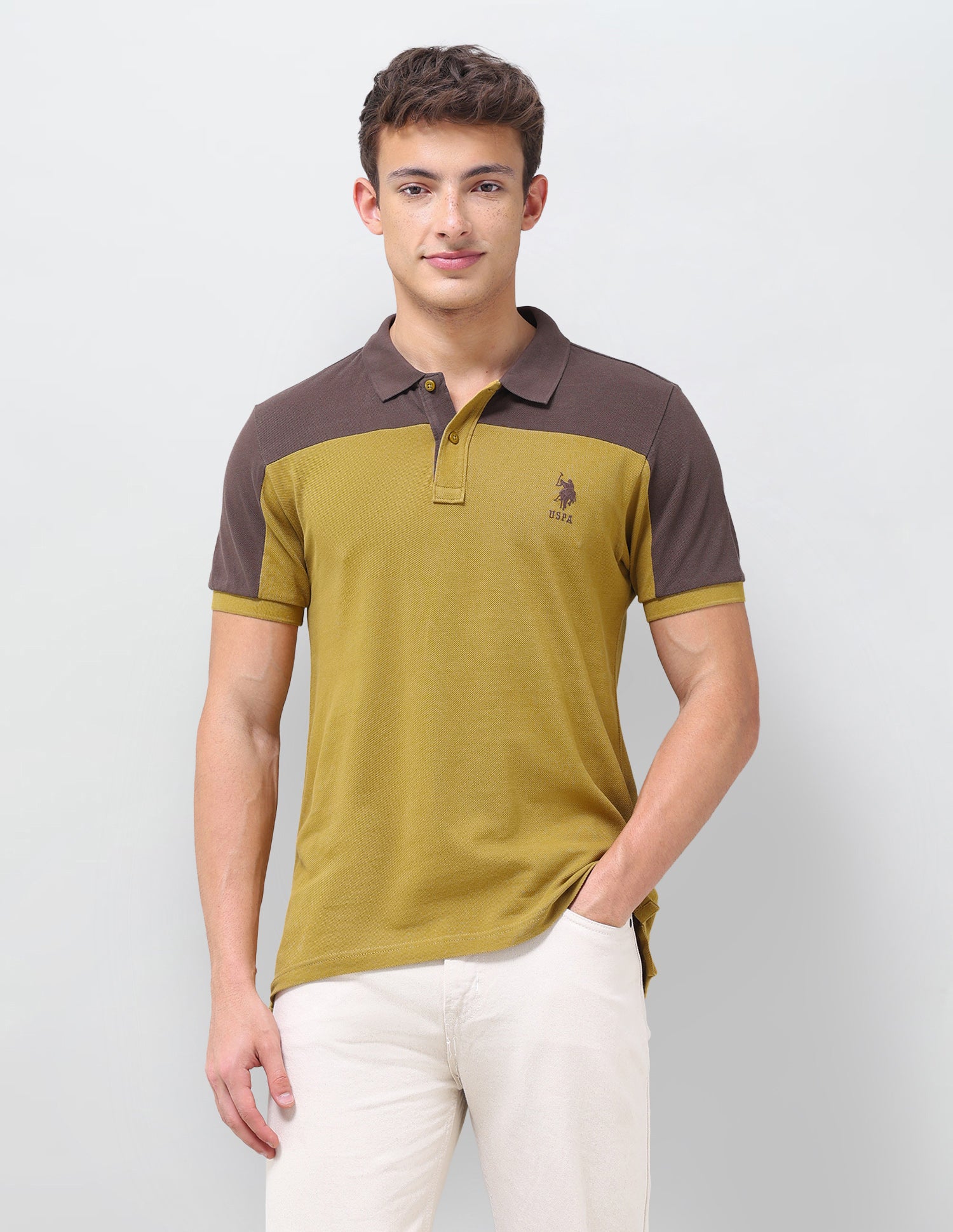 Colourblocked Regular Fit Polo Shirt Mustard - U.S. Polo Assn. India | Large