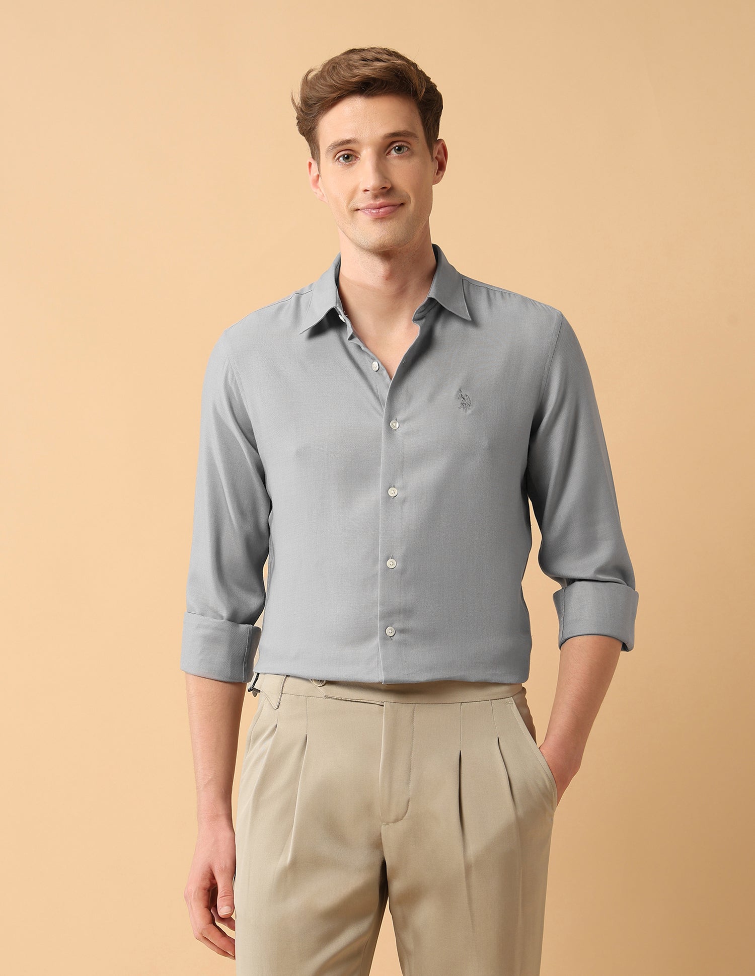 Pacho X Twill Tailored Fit Shirt Grey - U.S. Polo Assn. India | Large
