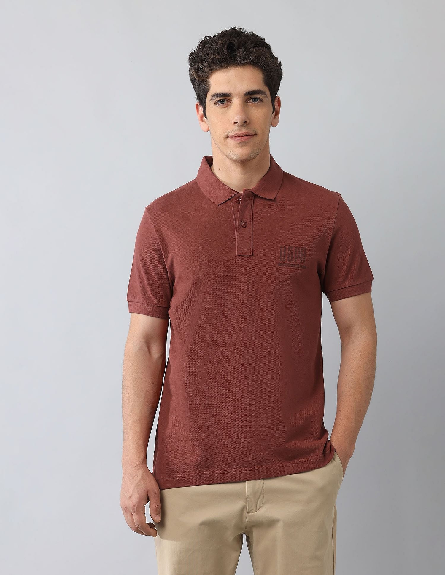 Muscle Fit Brand Printed Polo Shirt Rust - U.S. Polo Assn. India | Large